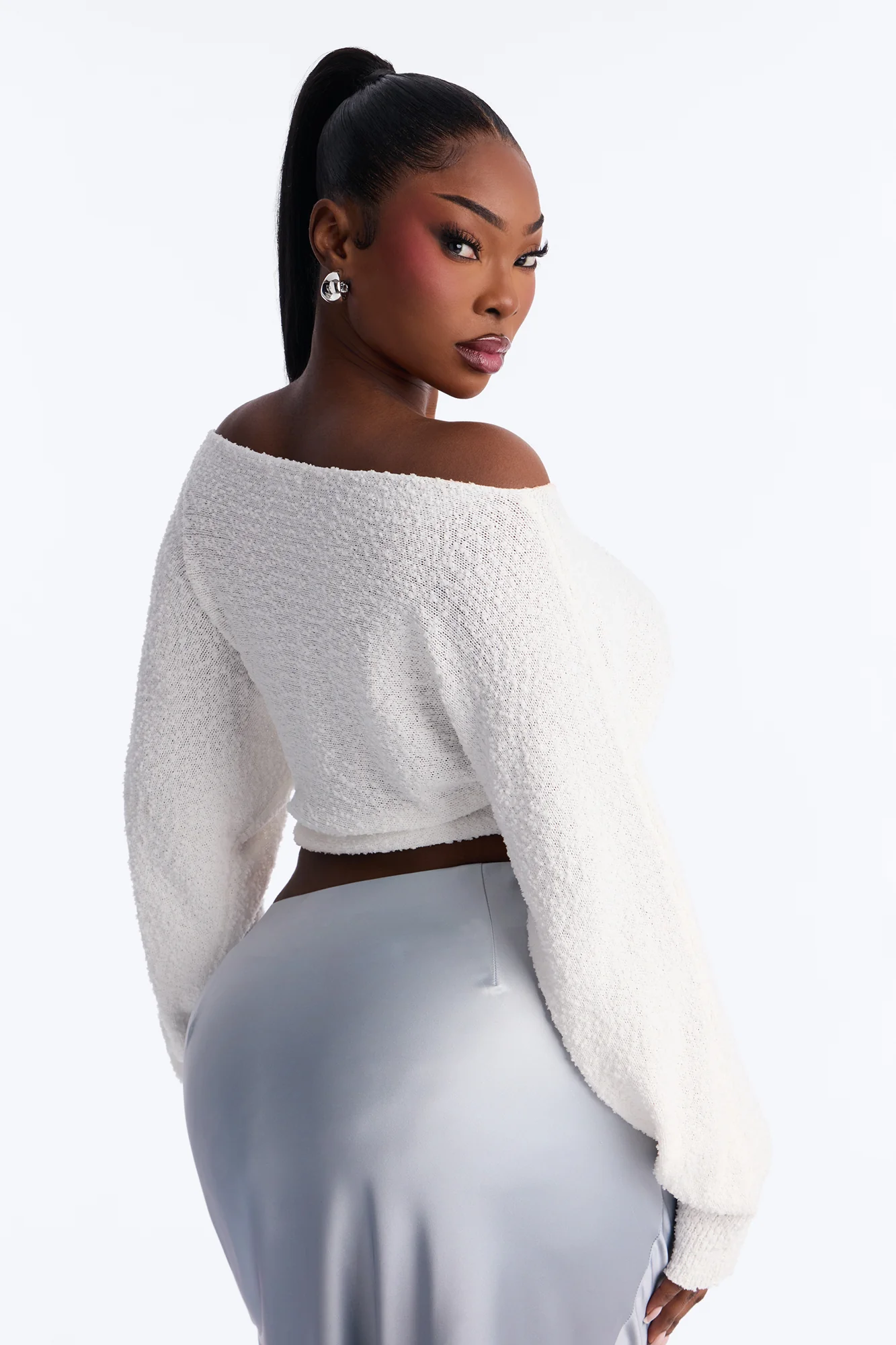 Comfy On Purpose Cropped Off Shoulder Sweater Top - Cream - Image 7