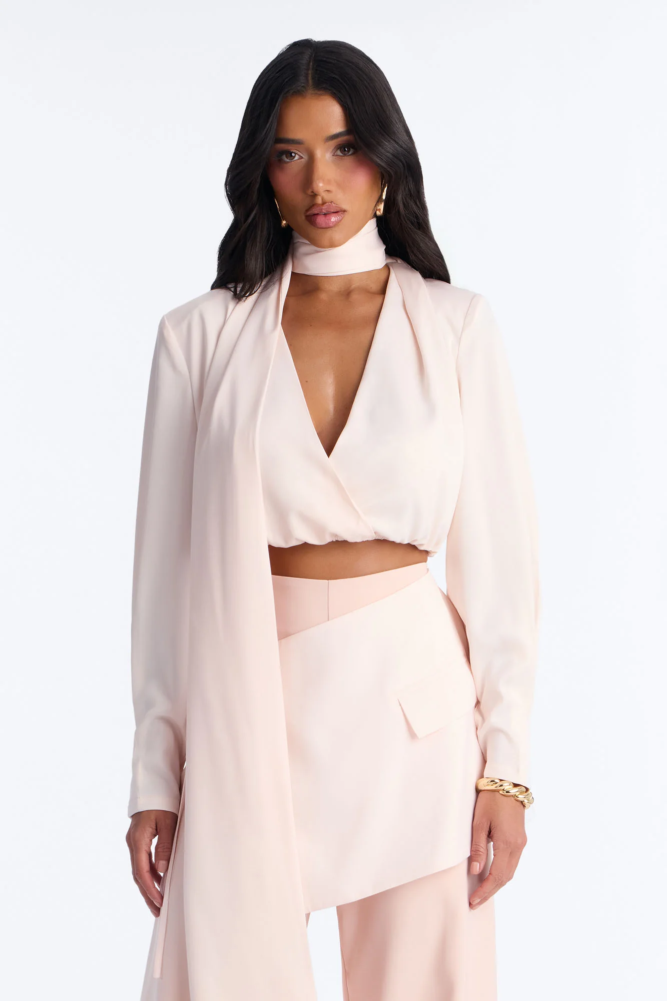 Command Attention Scarf Blouse Top - Light Pink