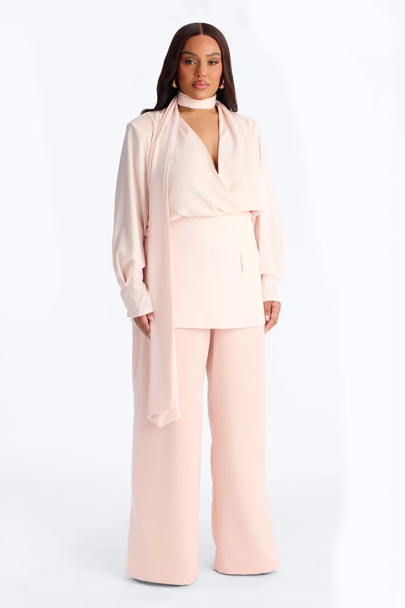 Command Attention Scarf Blouse Top - Light Pink - Image 5
