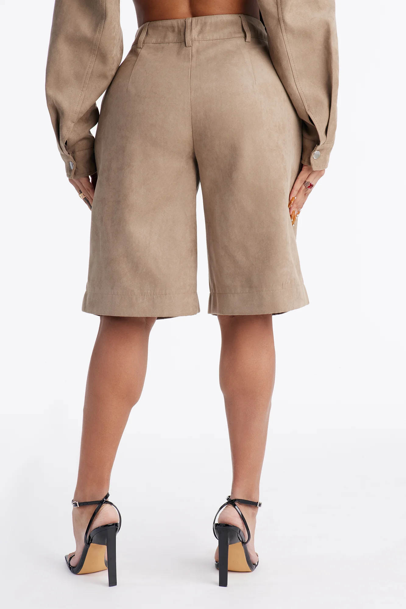 Command The Streets Faux Suede Bermuda Shorts - Taupe - Image 4