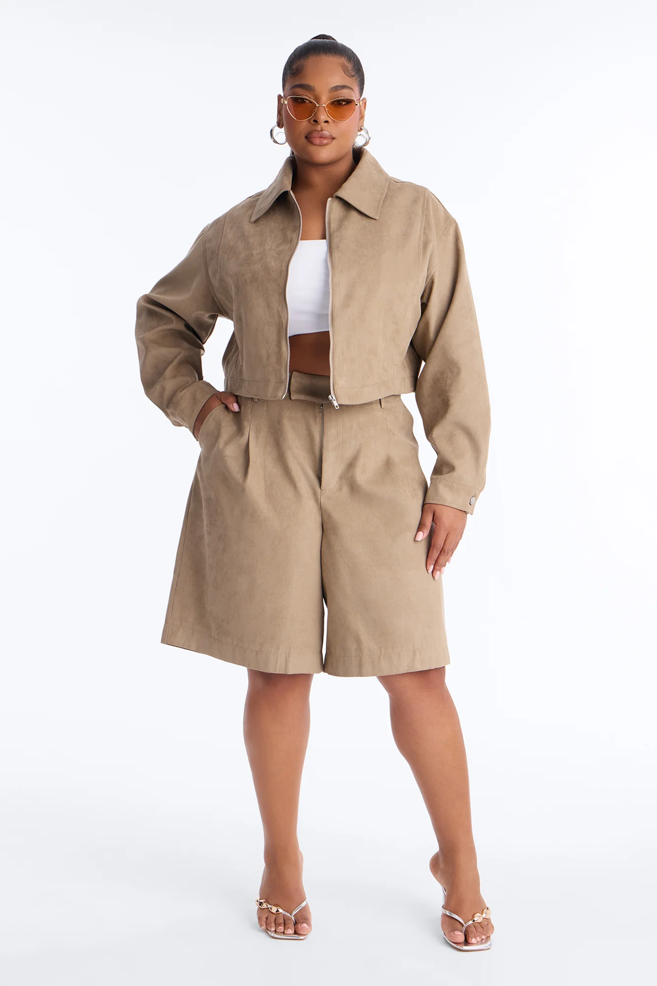 Command The Streets Faux Suede Bermuda Shorts - Taupe - Image 5