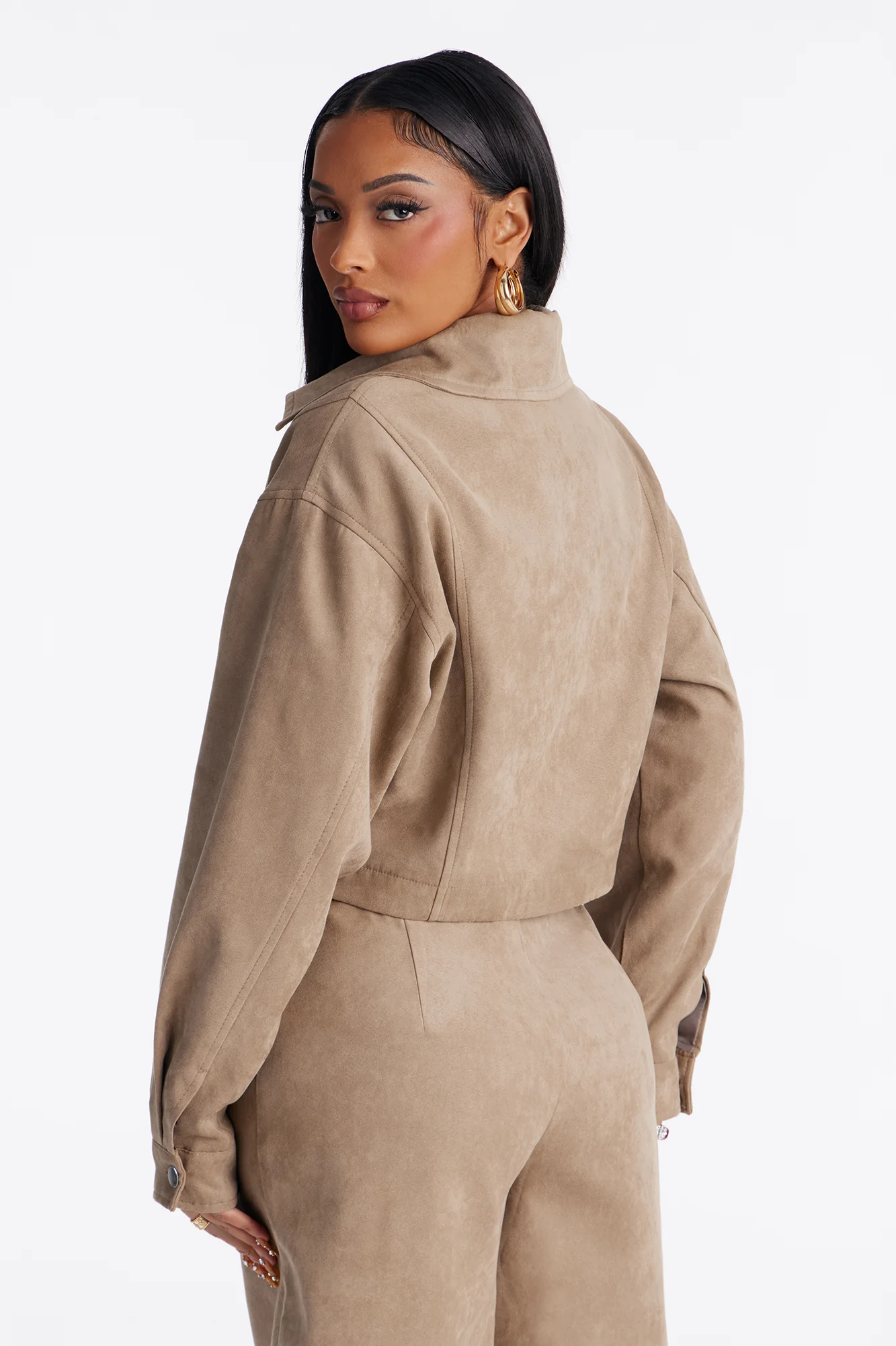 Command The Streets Faux Suede Jacket - Taupe - Image 3