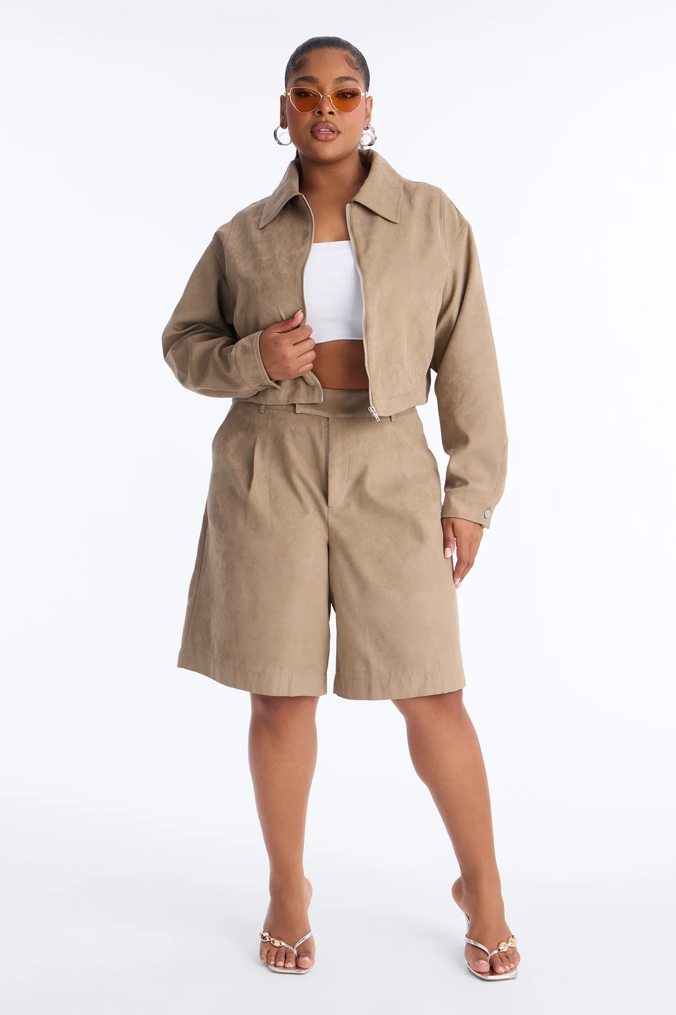 Command The Streets Faux Suede Jacket - Taupe - Image 5