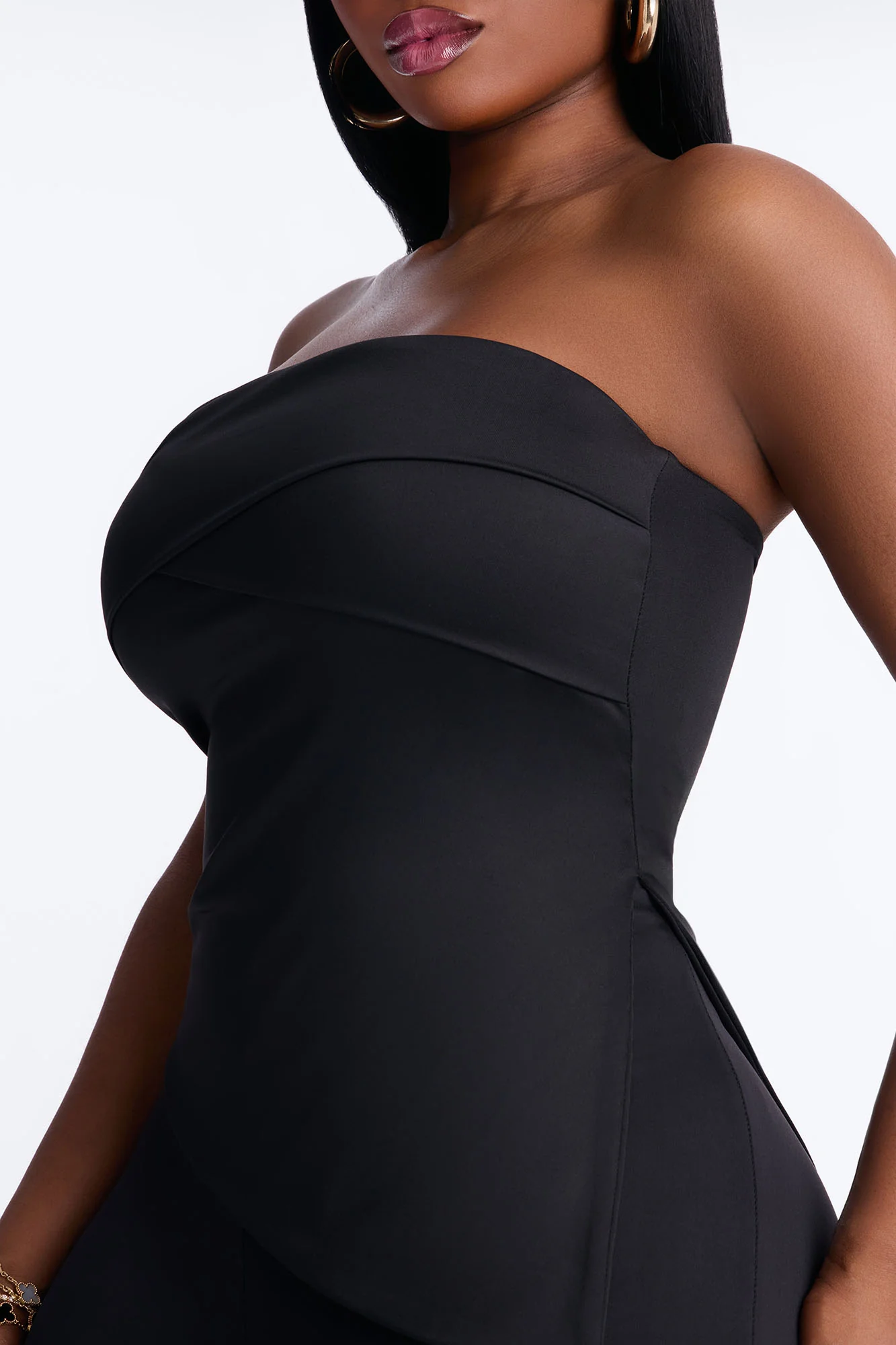Contour Double Lined Asymmetrical Split Tube Top - Black - Image 7