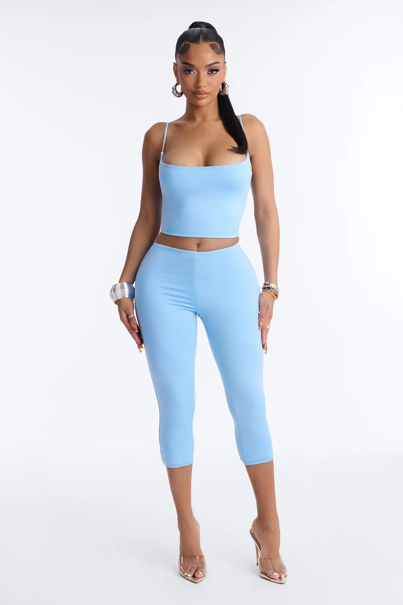 Contour Double Lined Capri Pant - Light Blue