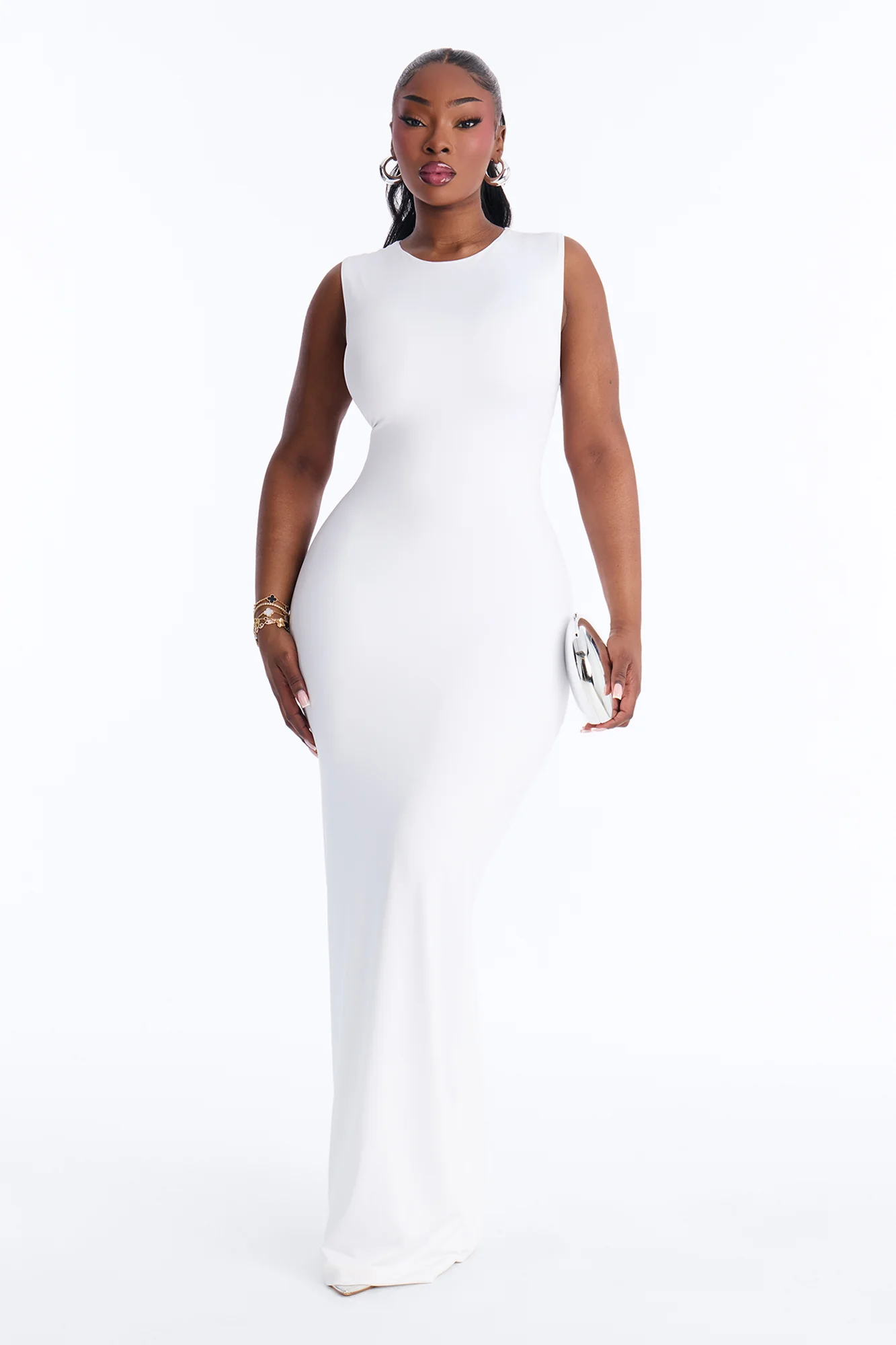 Contour Double Lined Crew Neck Sleeveless Maxi Dress - White - Image 4