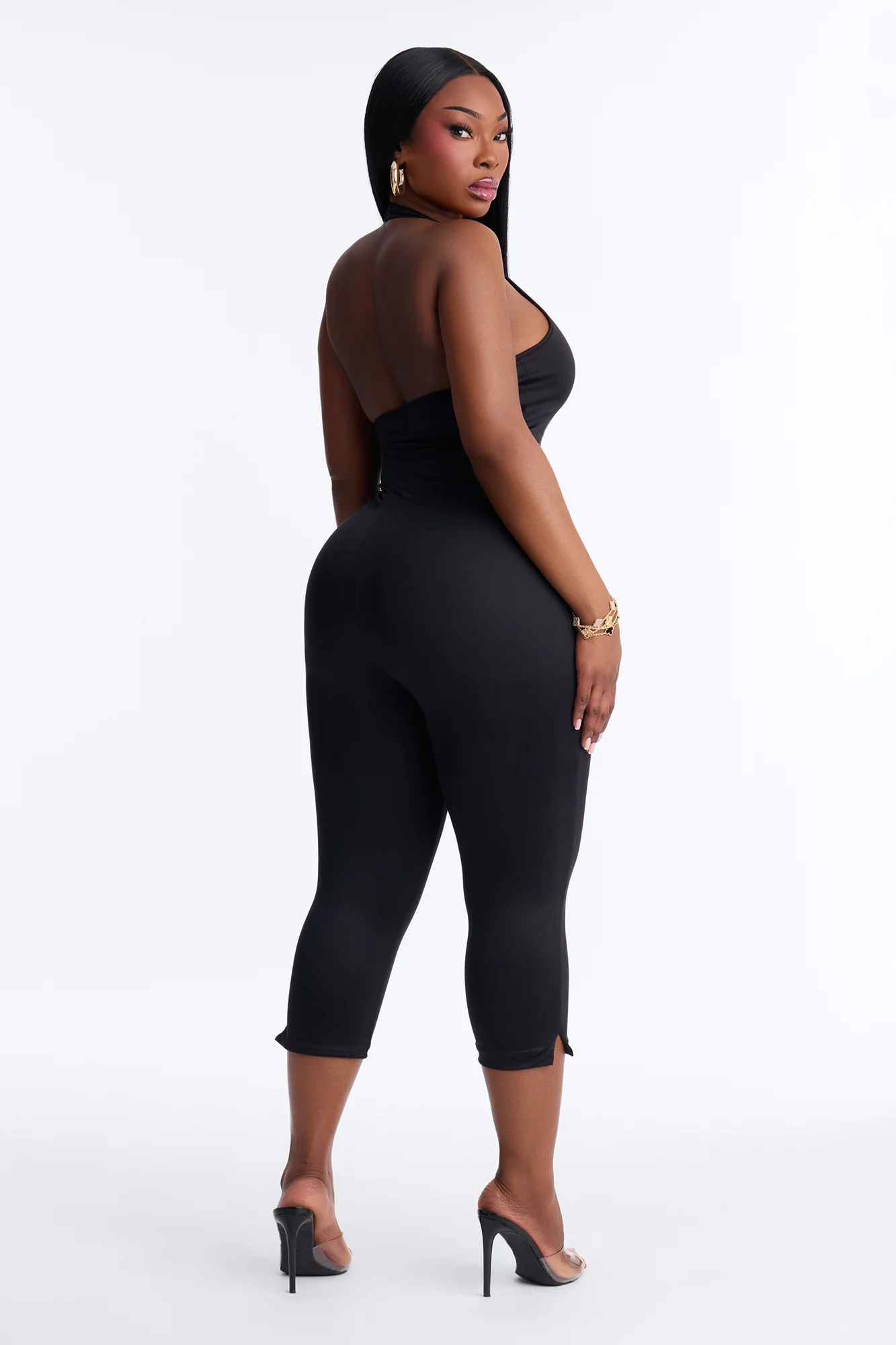 Contour Double Lined Halter Capri Jumpsuit - Black - Image 8
