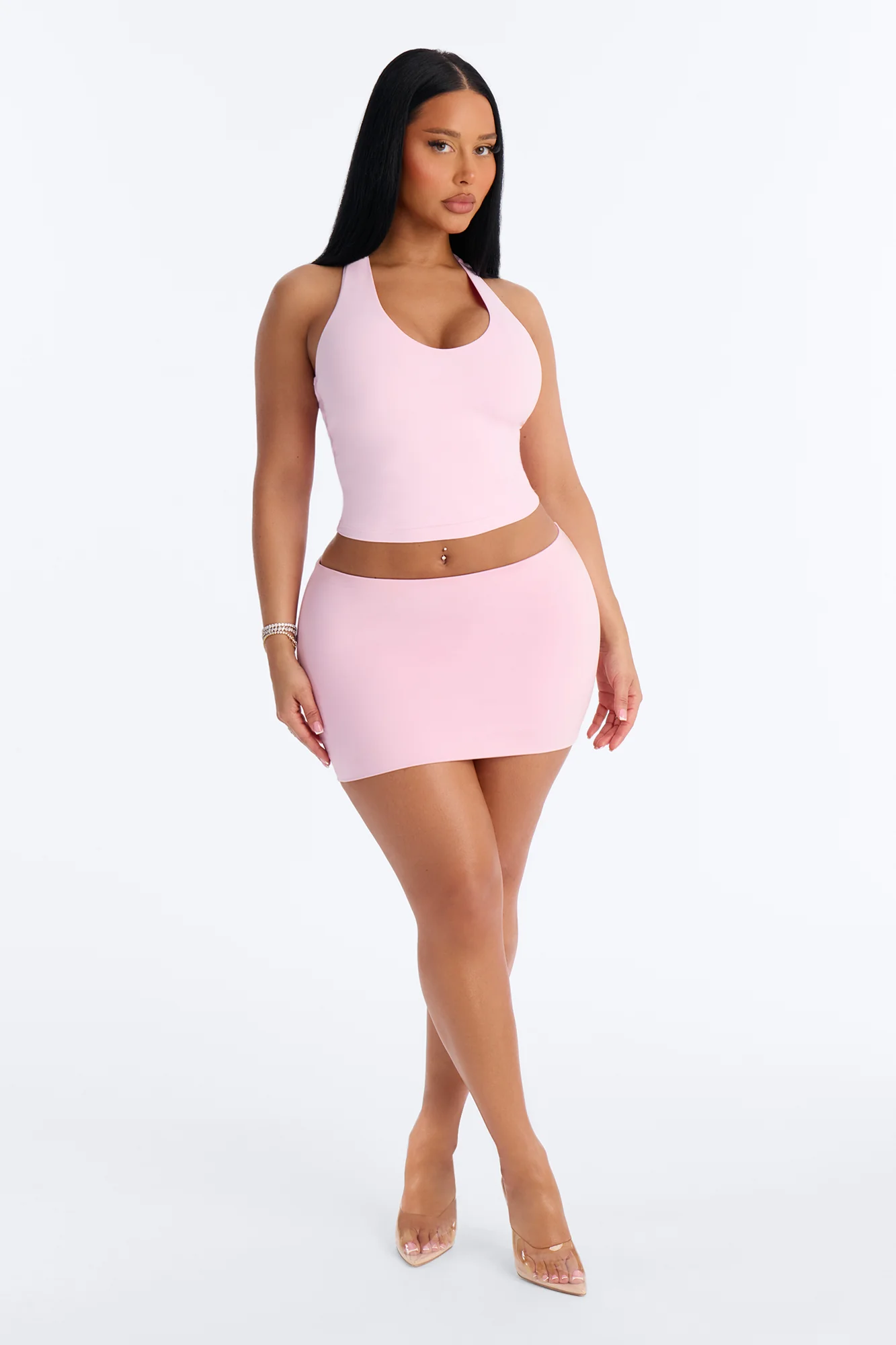 Contour Double Lined Mini Skirt - Light Pink