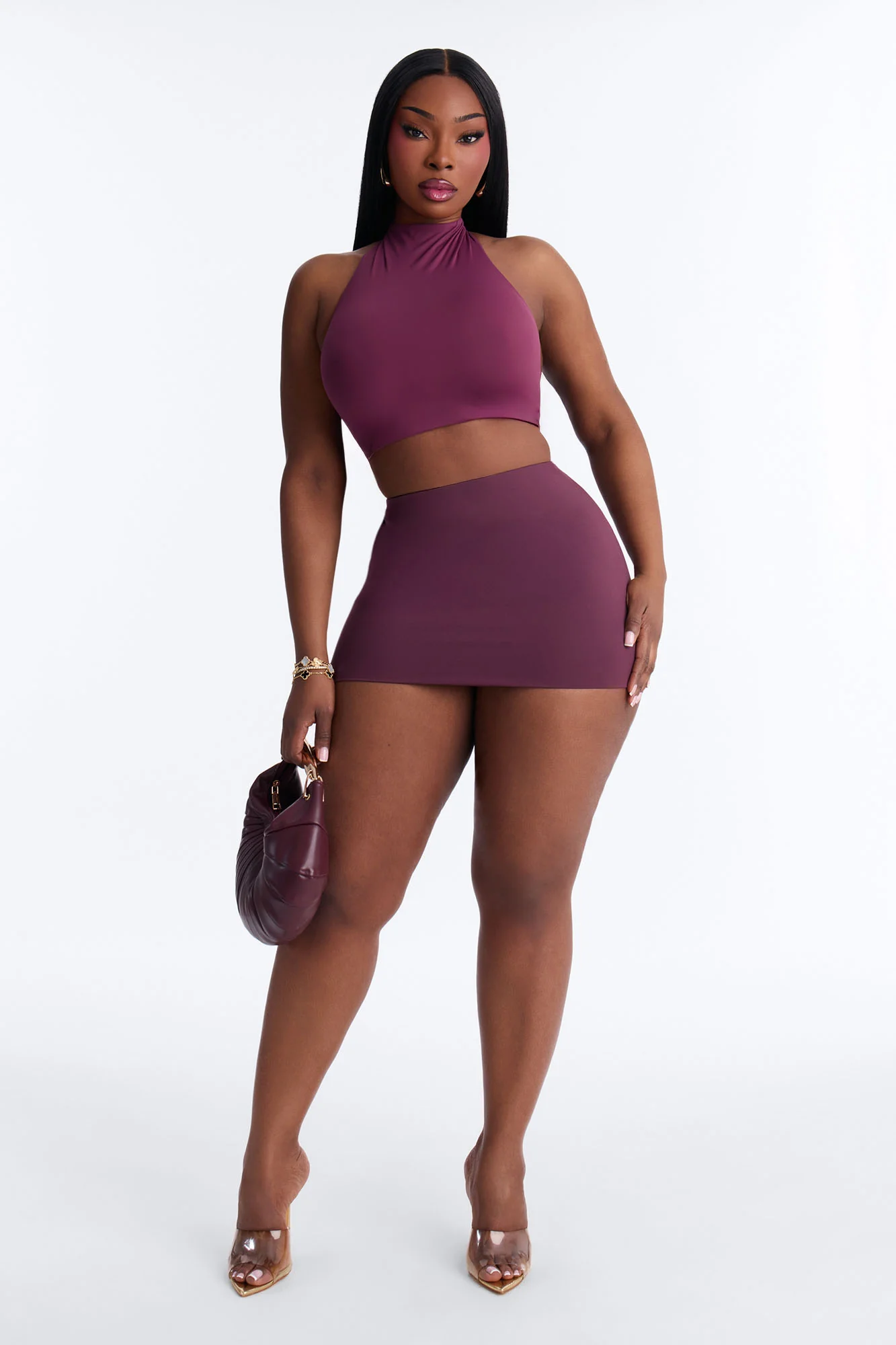 Contour Double Lined Mini Skirt - Plum - Image 4