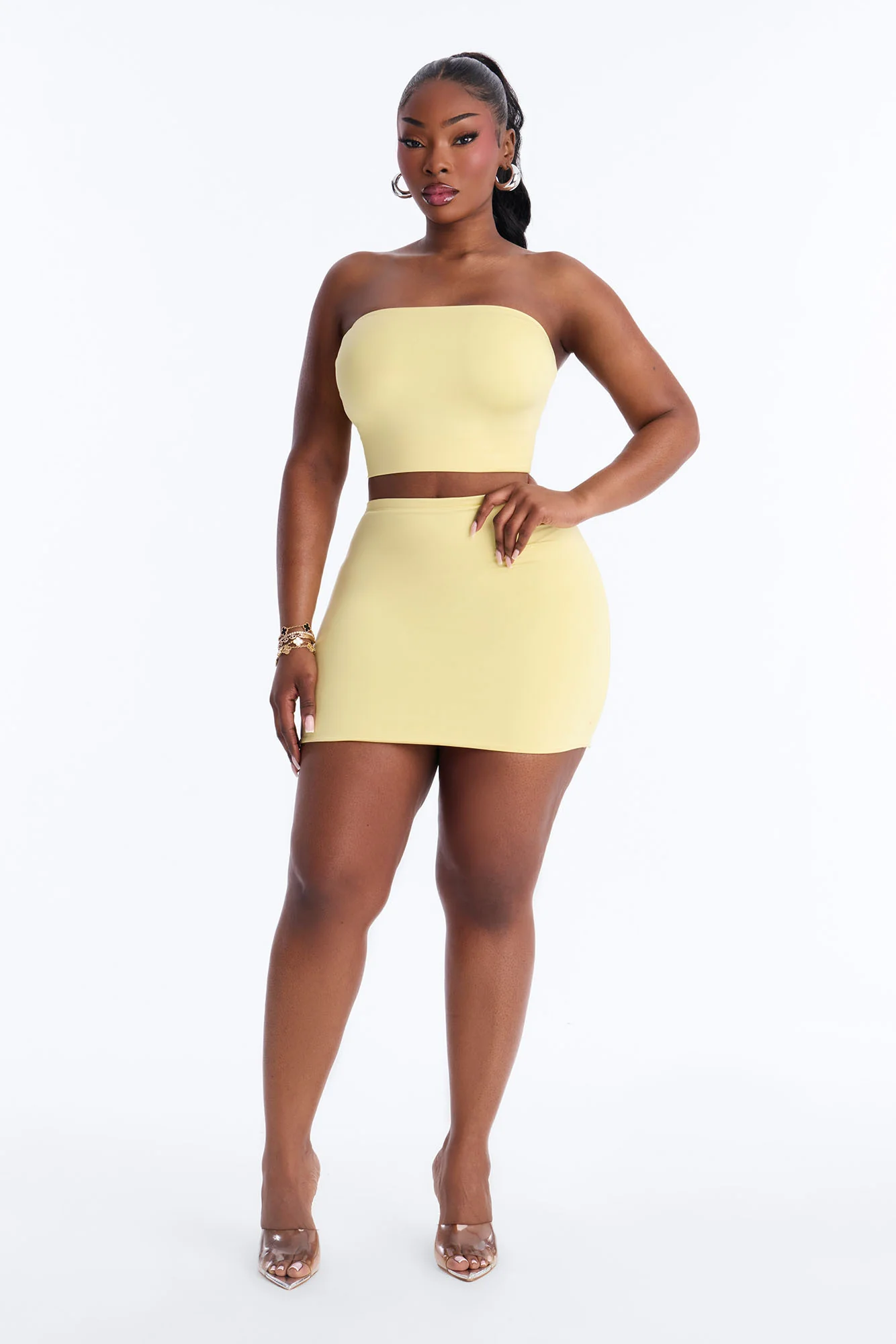 Contour Double Lined Mini Skirt - Yellow - Image 4