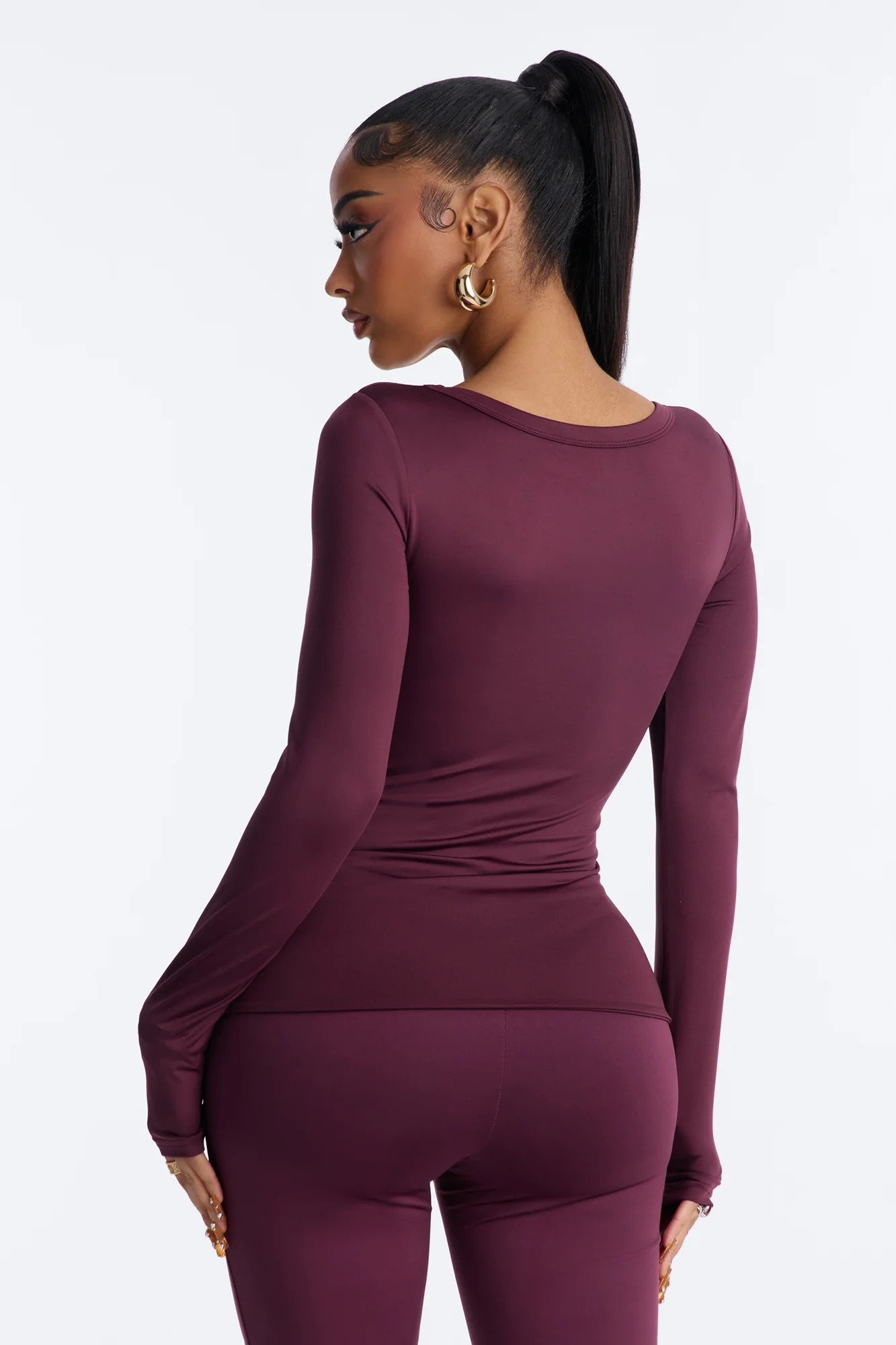 Contour Double Lined Scoop Neck Long Sleeve Top - Plum - Image 4