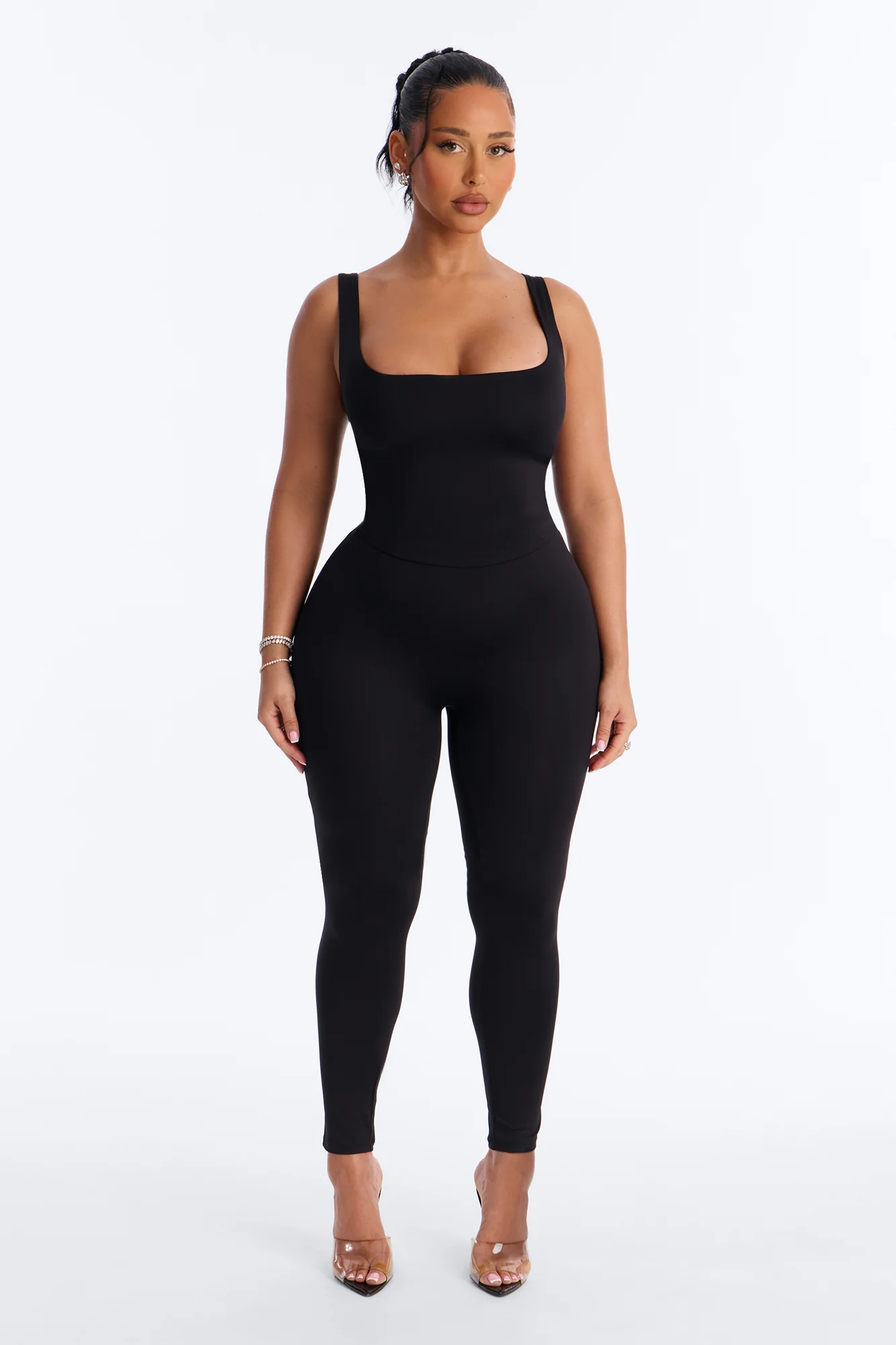 Contour Double Lined Sleeveless Square Neck Jumpsuit - Black