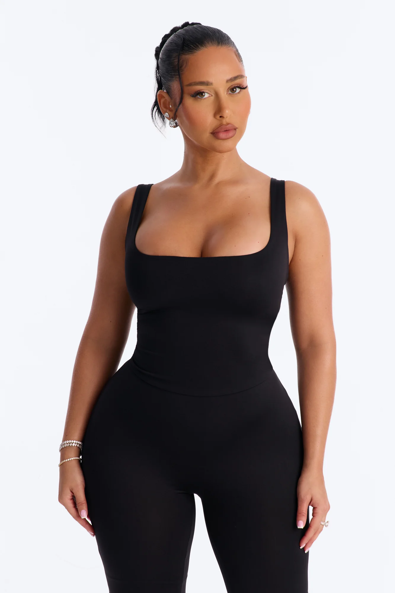 Contour Double Lined Sleeveless Square Neck Jumpsuit - Black - Image 2