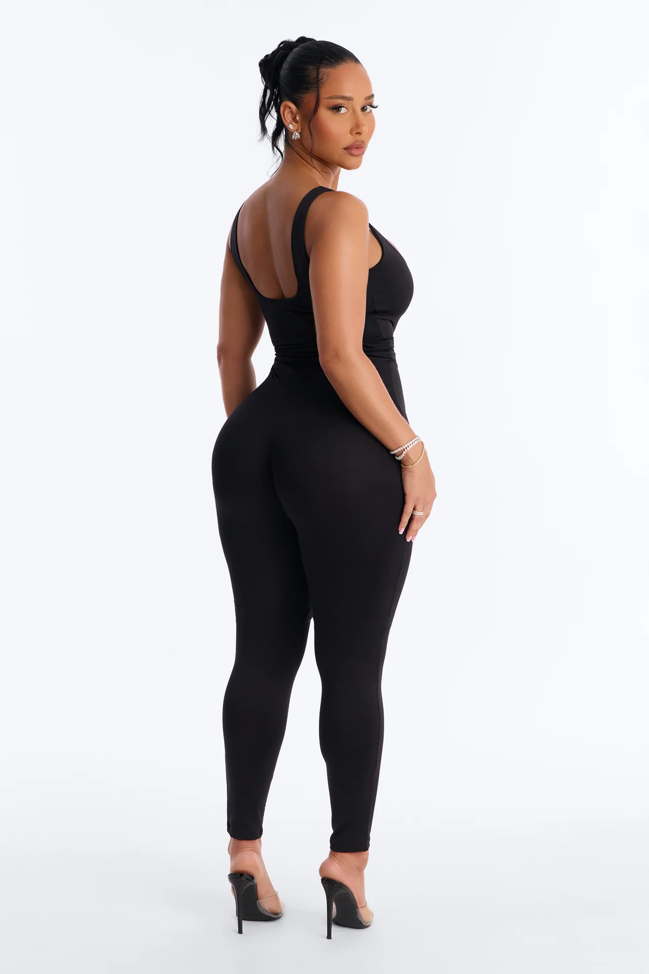 Contour Double Lined Sleeveless Square Neck Jumpsuit - Black - Image 4