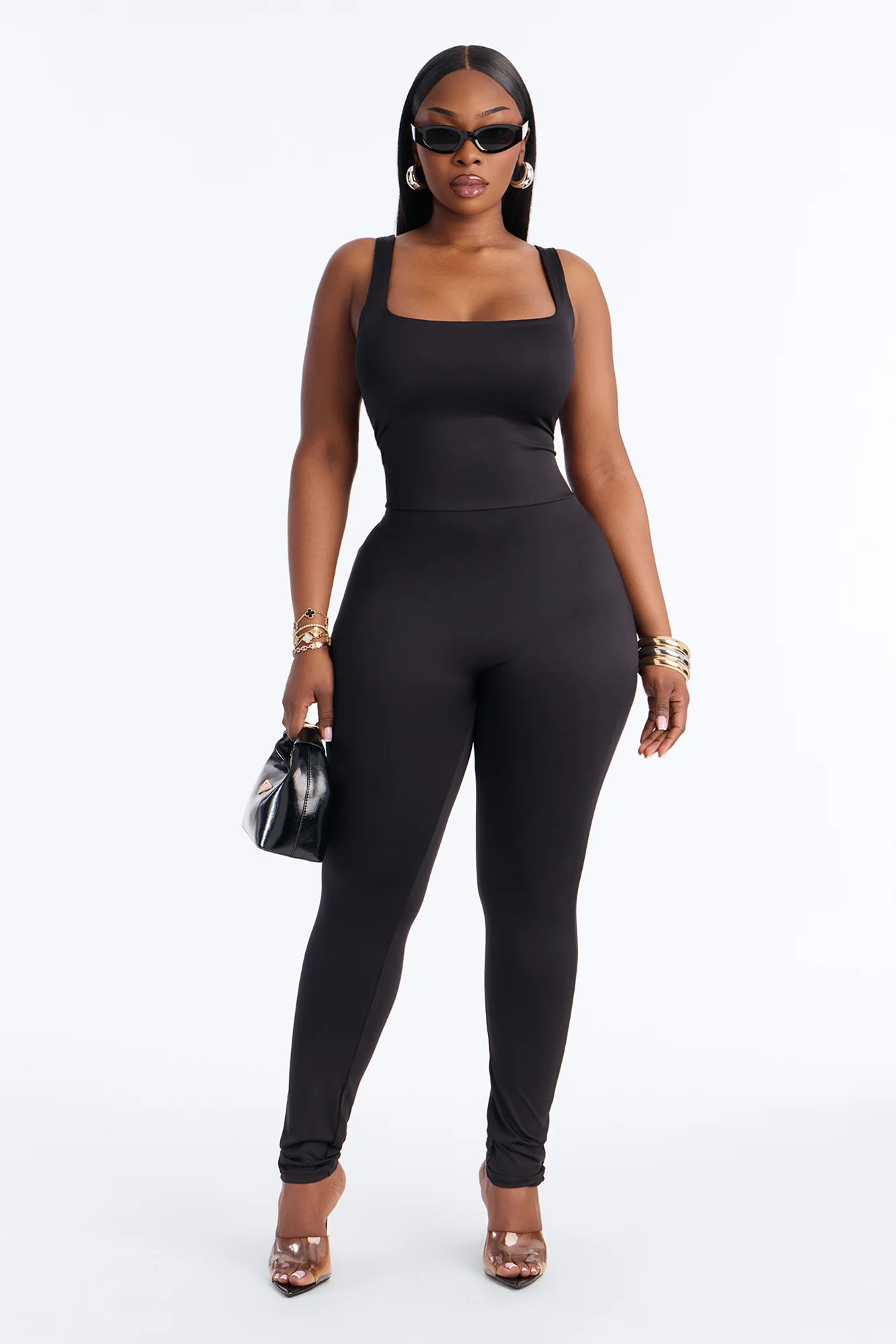 Contour Double Lined Sleeveless Square Neck Jumpsuit - Black - Image 5
