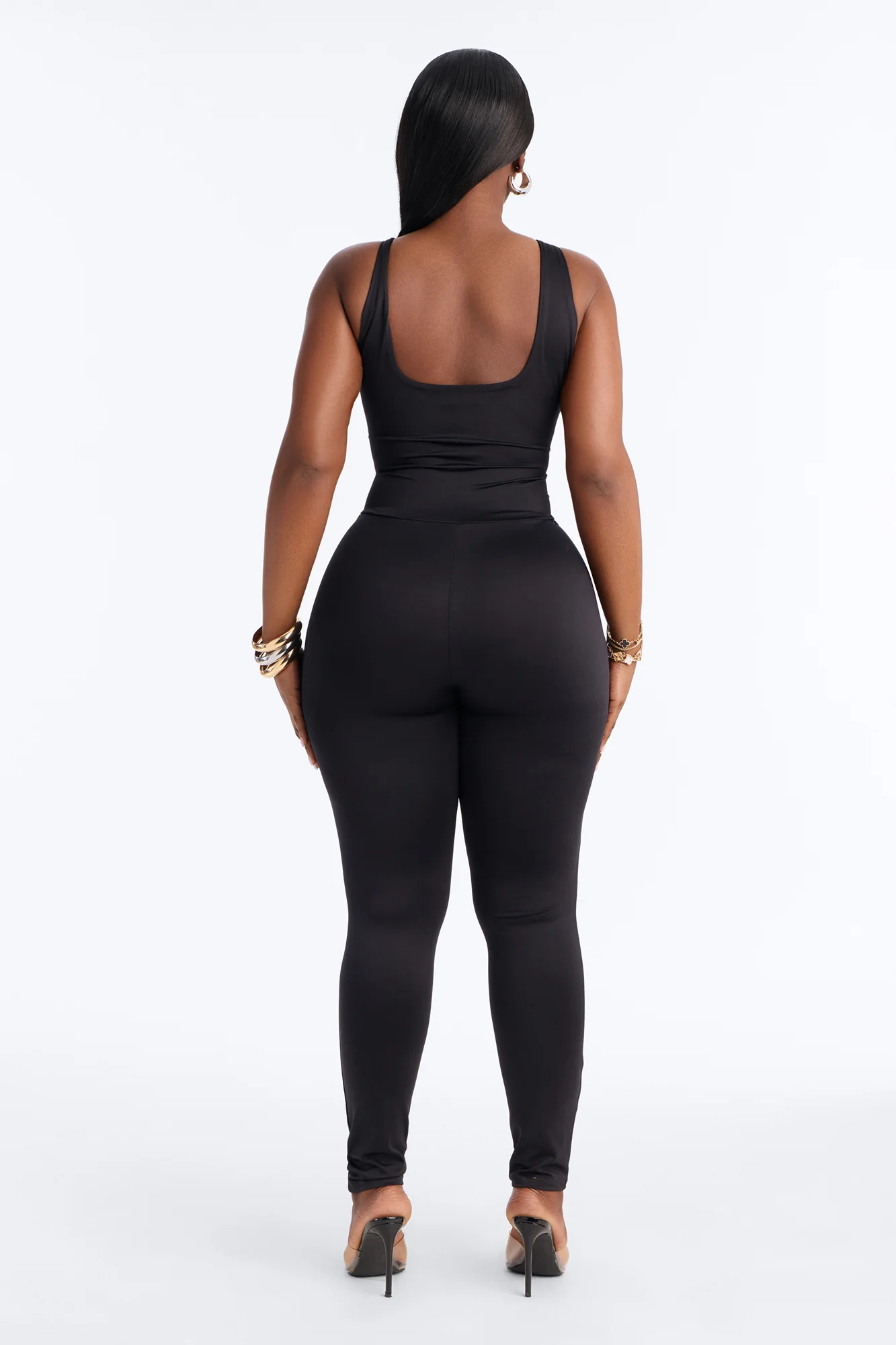 Contour Double Lined Sleeveless Square Neck Jumpsuit - Black - Image 8