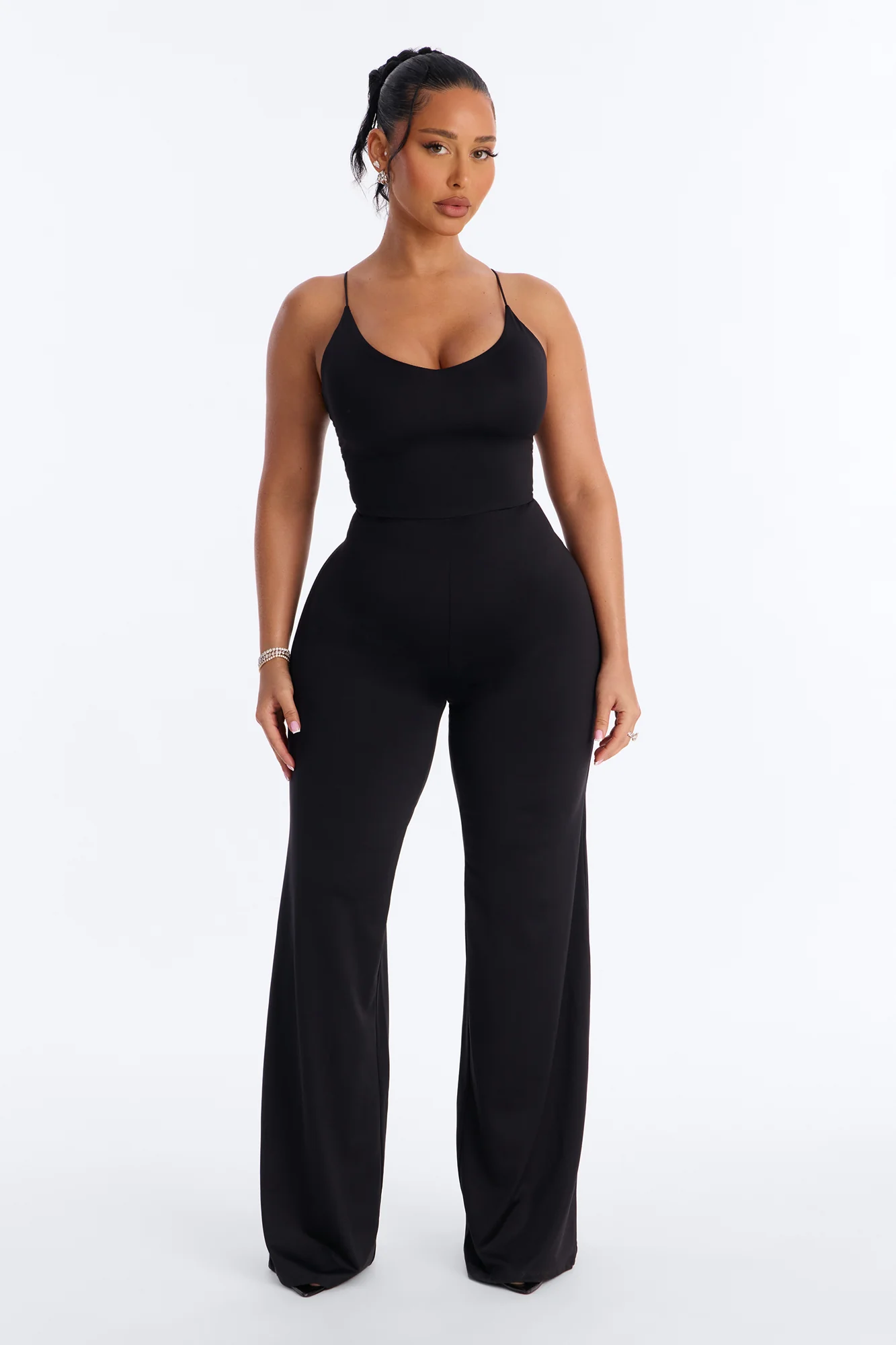 Contour Double Lined Spaghetti Strap Scoop Neck Jumpsuit - Black