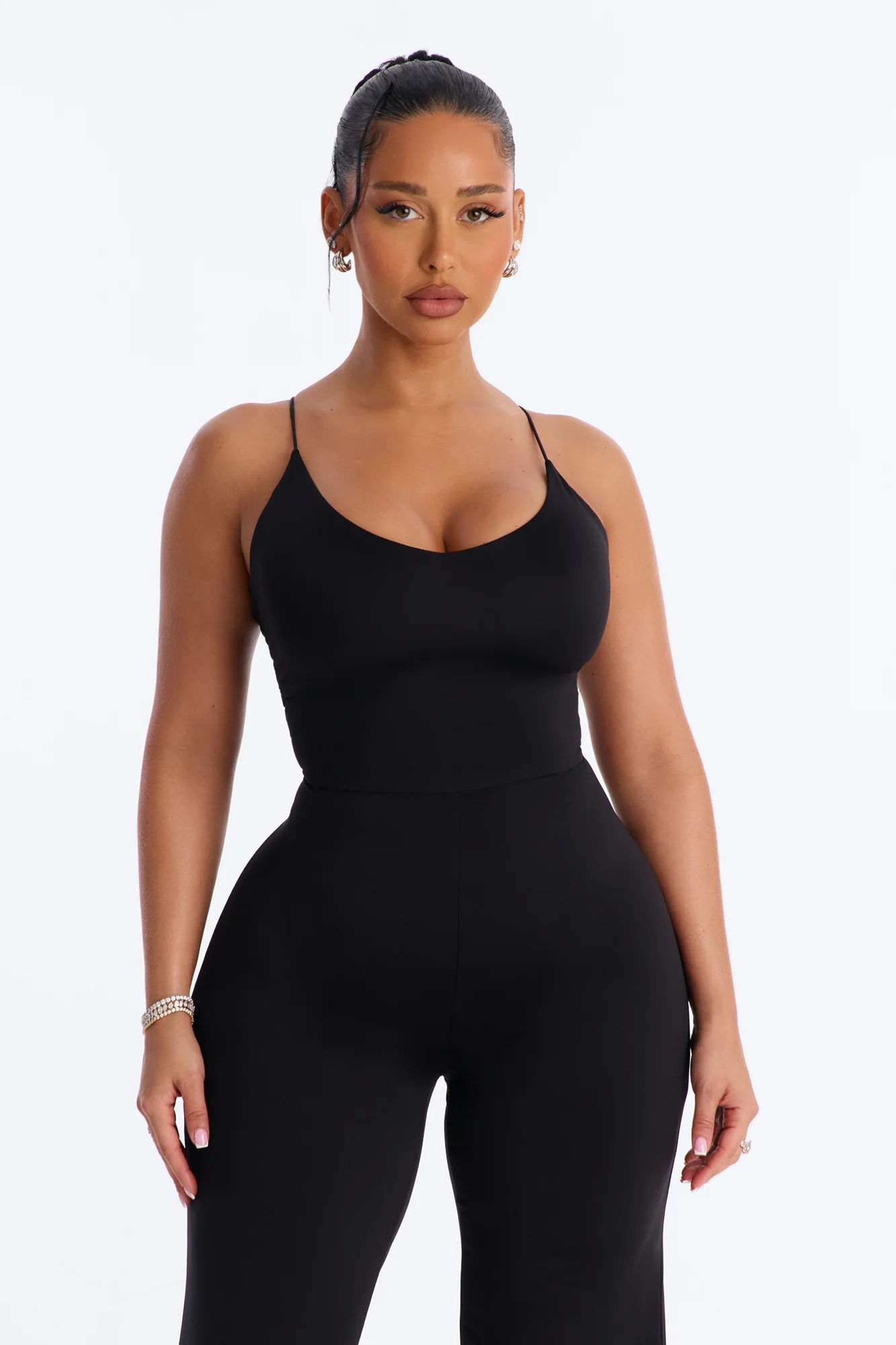 Contour Double Lined Spaghetti Strap Scoop Neck Jumpsuit - Black - Image 2