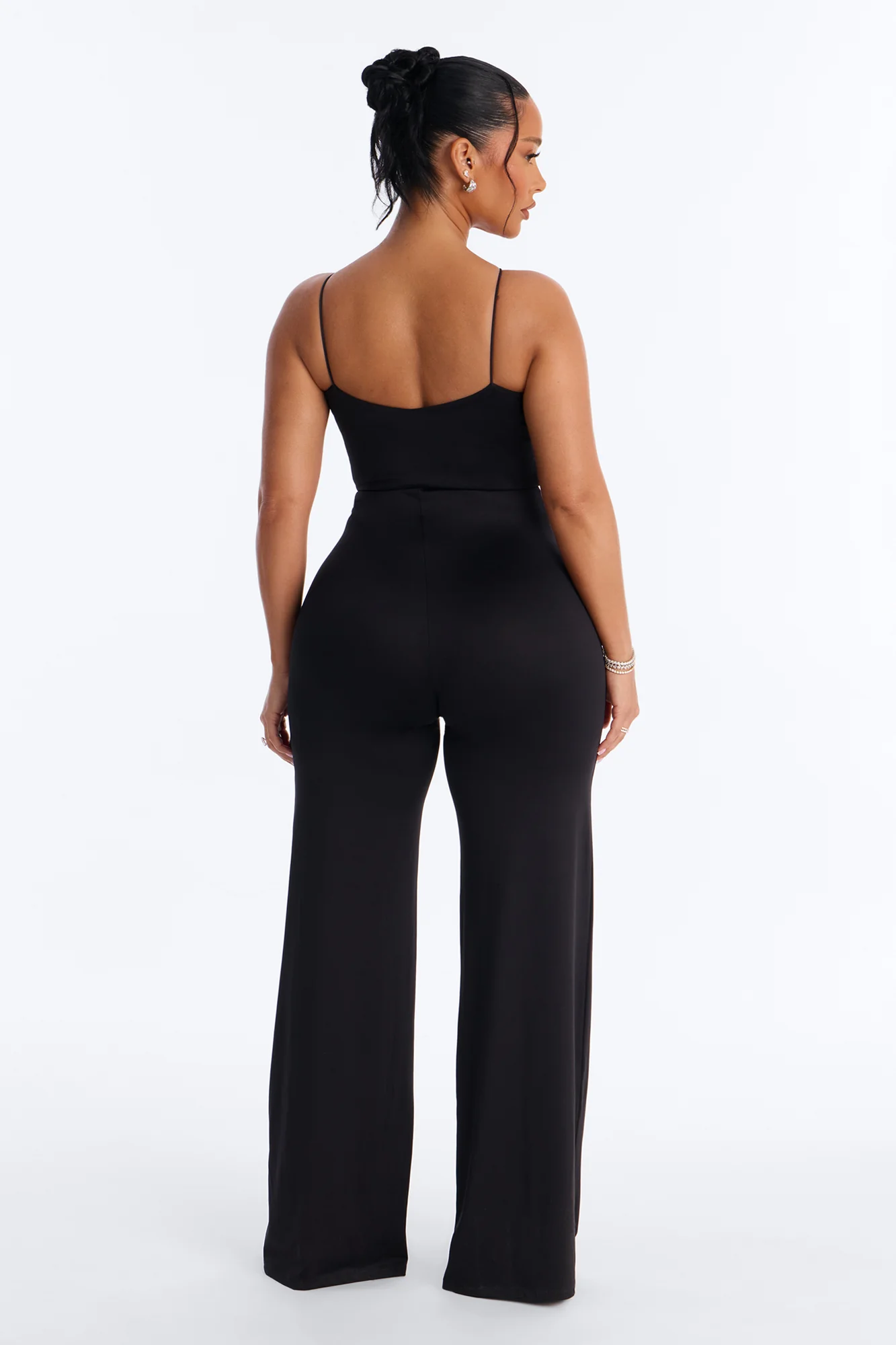 Contour Double Lined Spaghetti Strap Scoop Neck Jumpsuit - Black - Image 4
