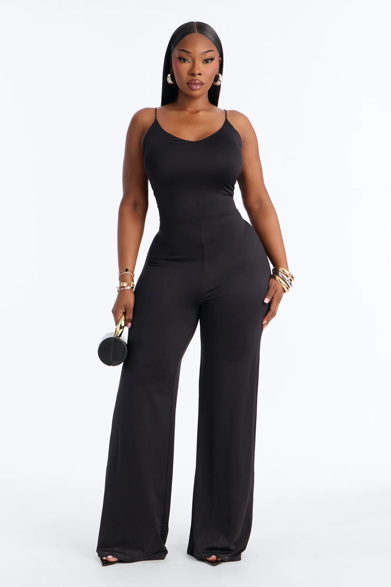 Contour Double Lined Spaghetti Strap Scoop Neck Jumpsuit - Black - Image 5