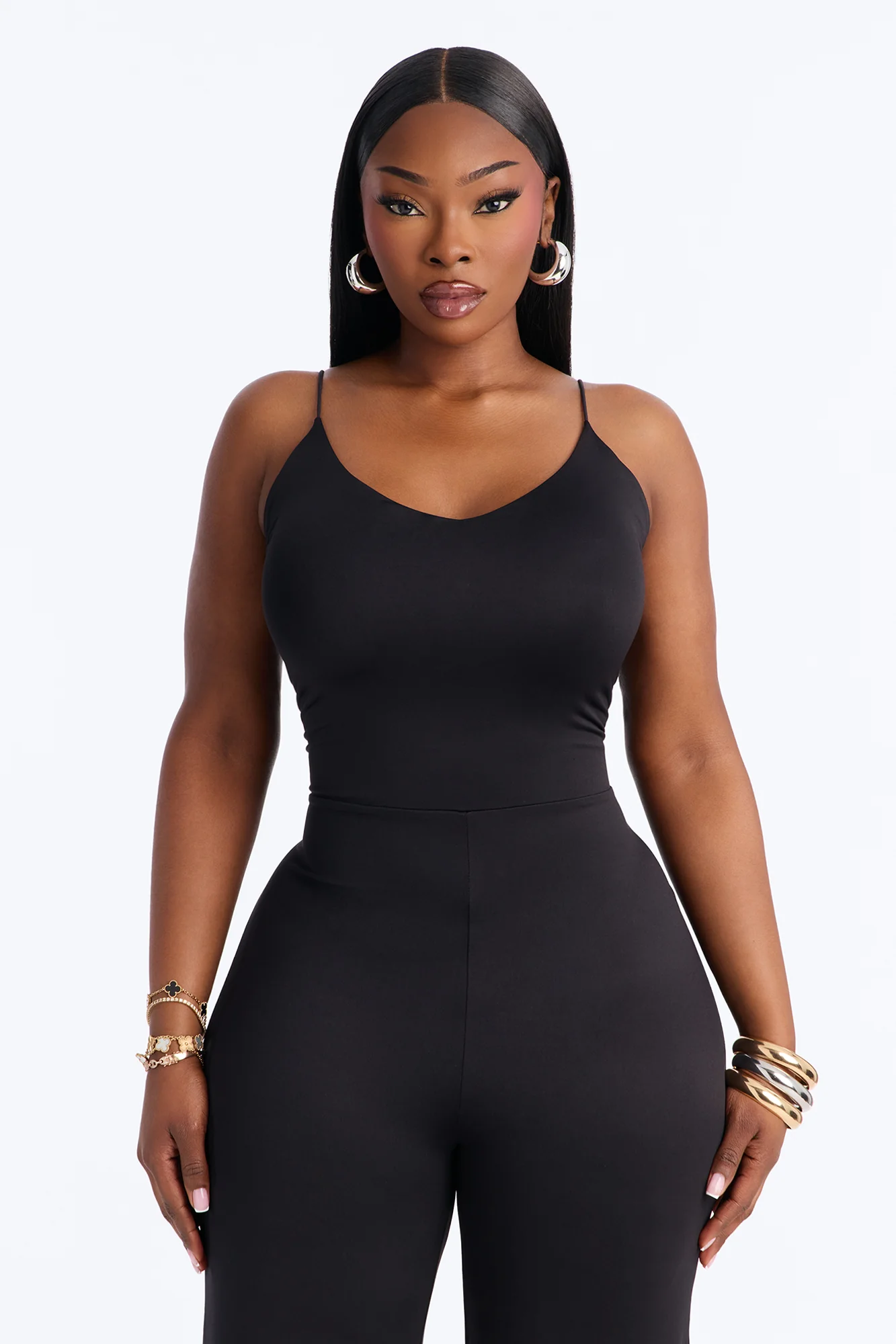 Contour Double Lined Spaghetti Strap Scoop Neck Jumpsuit - Black - Image 6