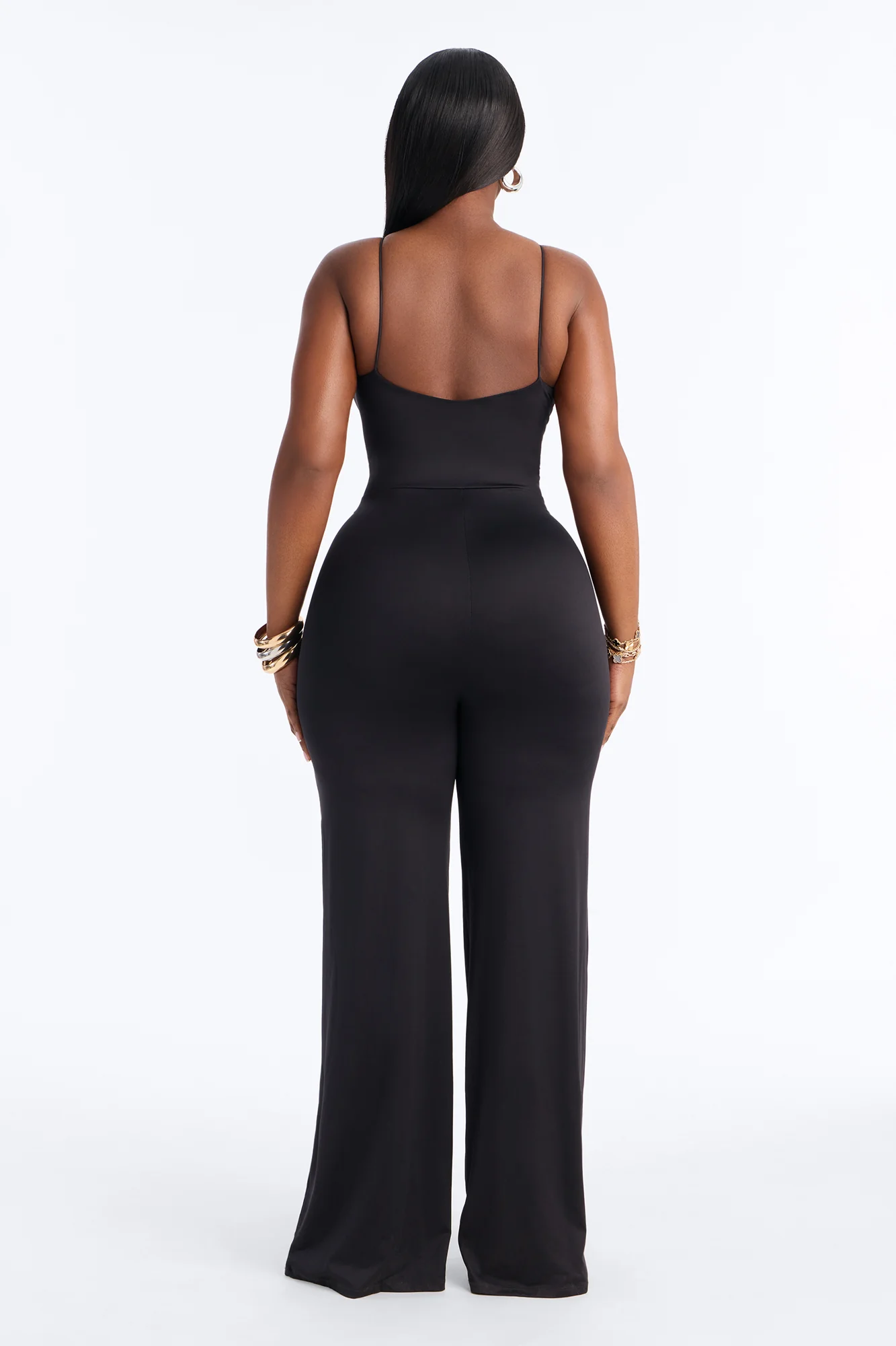 Contour Double Lined Spaghetti Strap Scoop Neck Jumpsuit - Black - Image 8