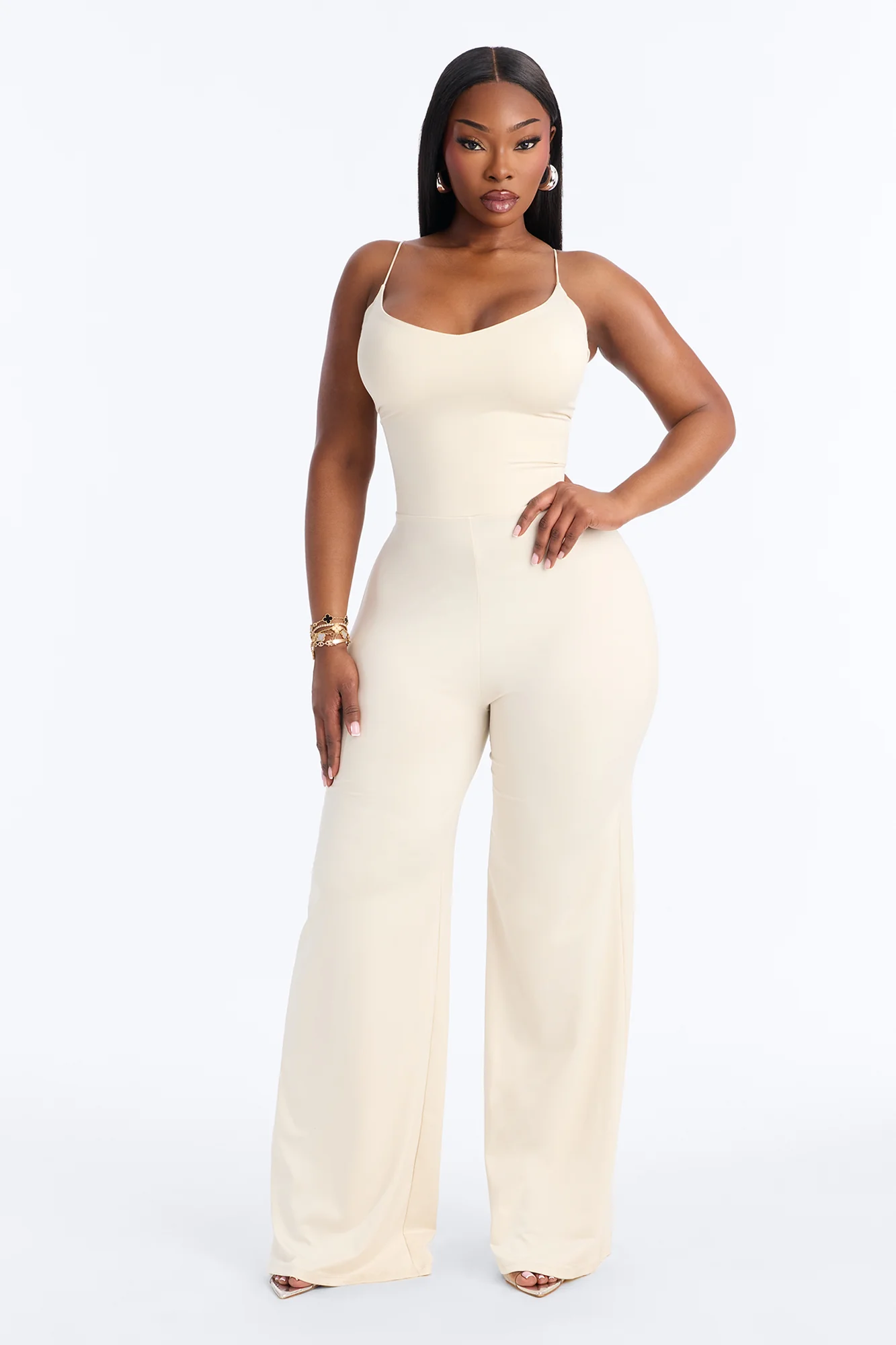 Contour Double Lined Spaghetti Strap Scoop Neck Jumpsuit - Bone - Image 5