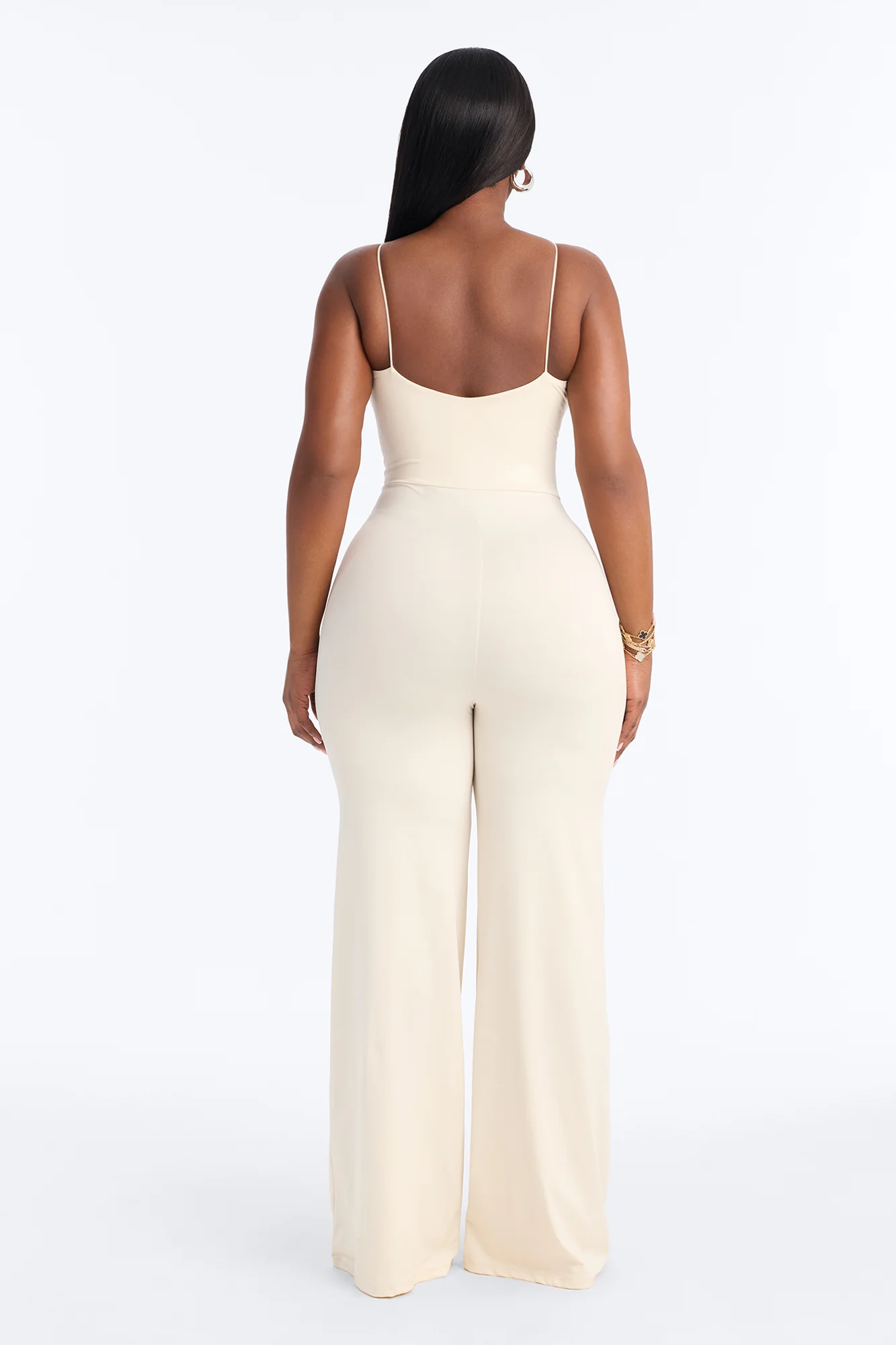 Contour Double Lined Spaghetti Strap Scoop Neck Jumpsuit - Bone - Image 8