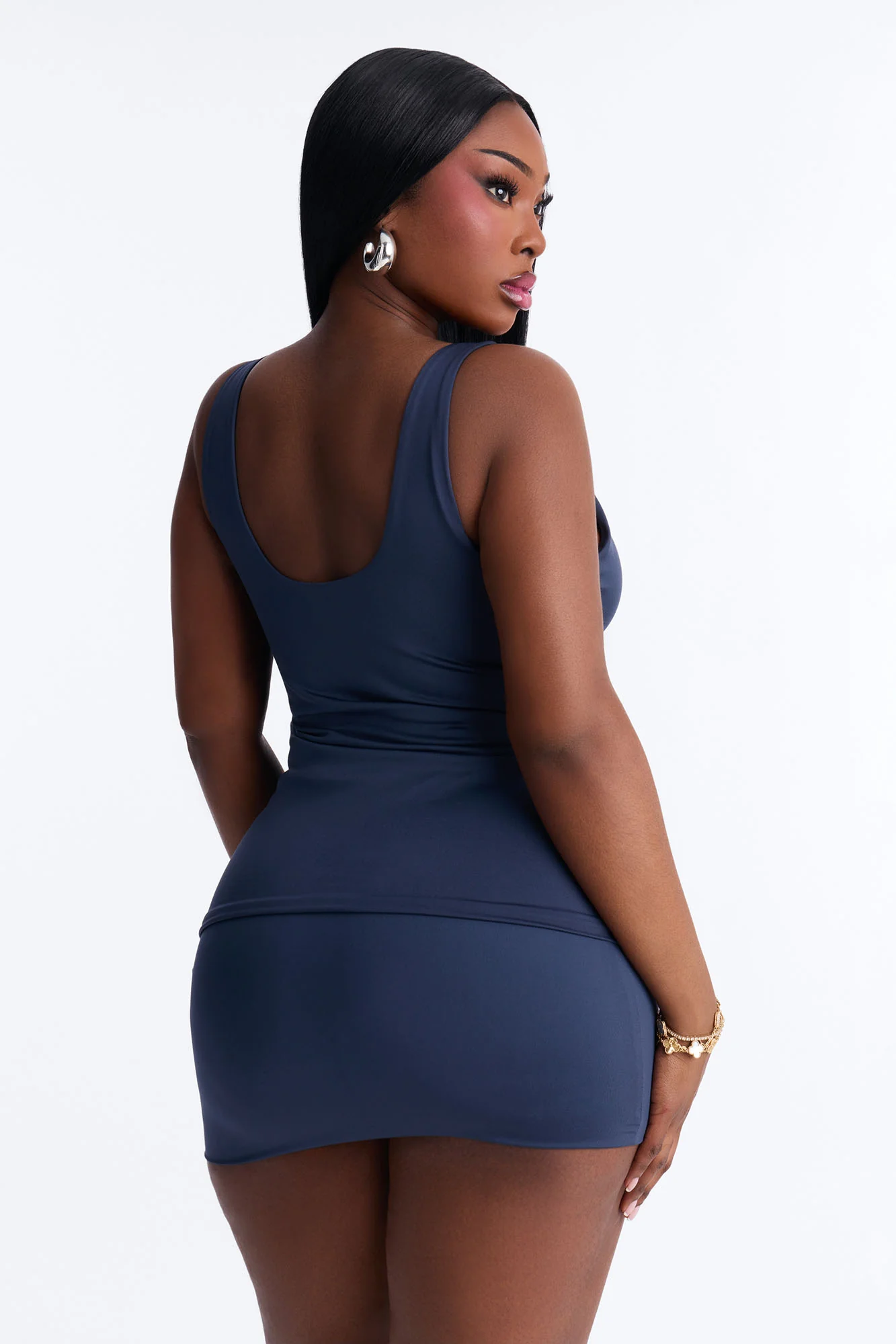Contour Double Lined Surplice Scoop Neck Tank Top - Navy - Image 8
