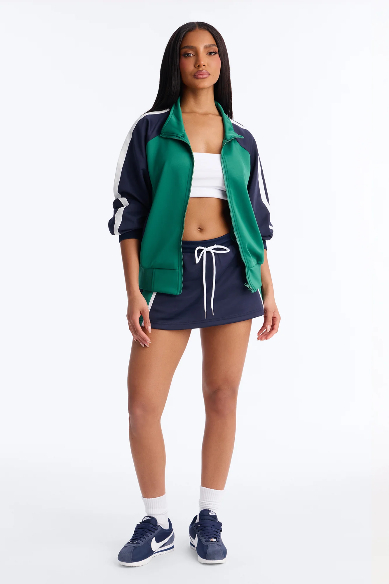 Cool And Sporty Nylon Colorblock Track Skort - Green/combo