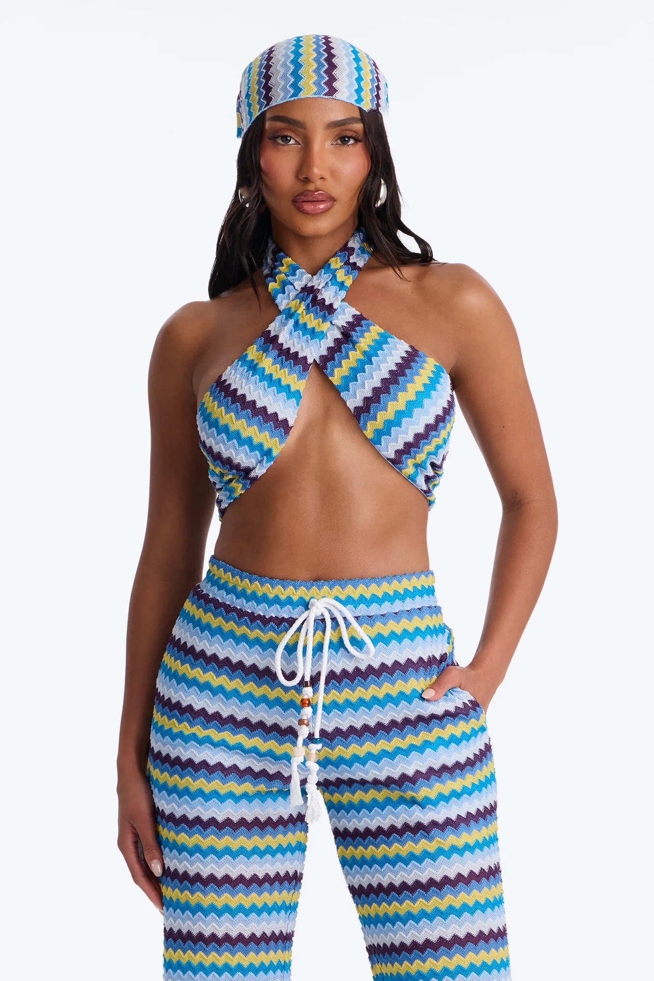 Cool Current 3 Piece Crochet Pant Set - Blue/combo - Image 2