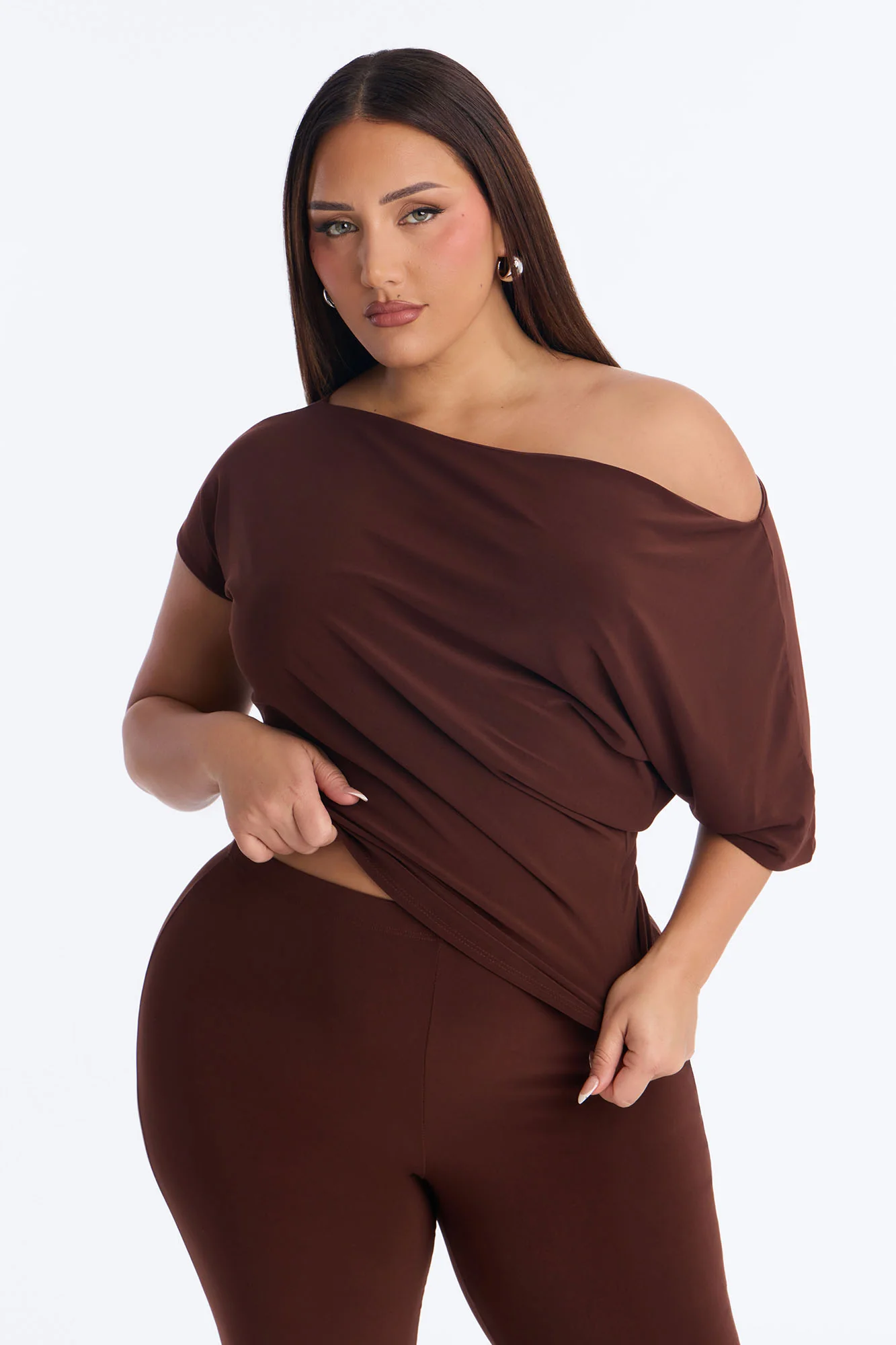 Cool Girl Casual Off Shoulder Capri Set - Brown - Image 5
