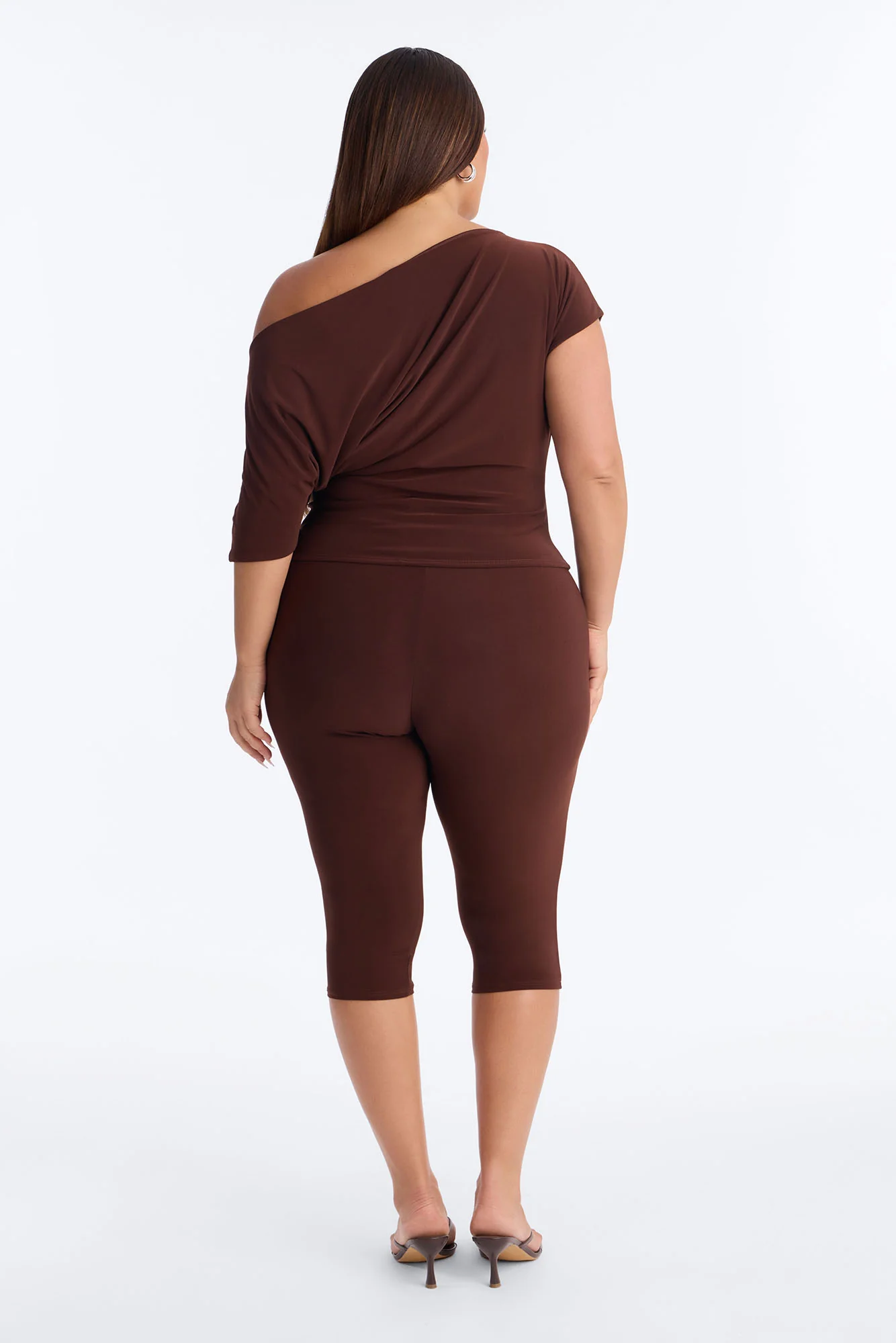 Cool Girl Casual Off Shoulder Capri Set - Brown - Image 6