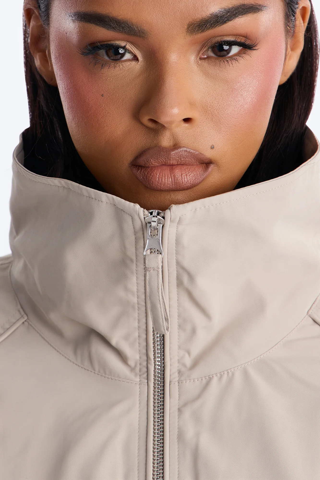 Cool Girl Funnel Neck Windbreaker Jacket - Taupe - Image 3