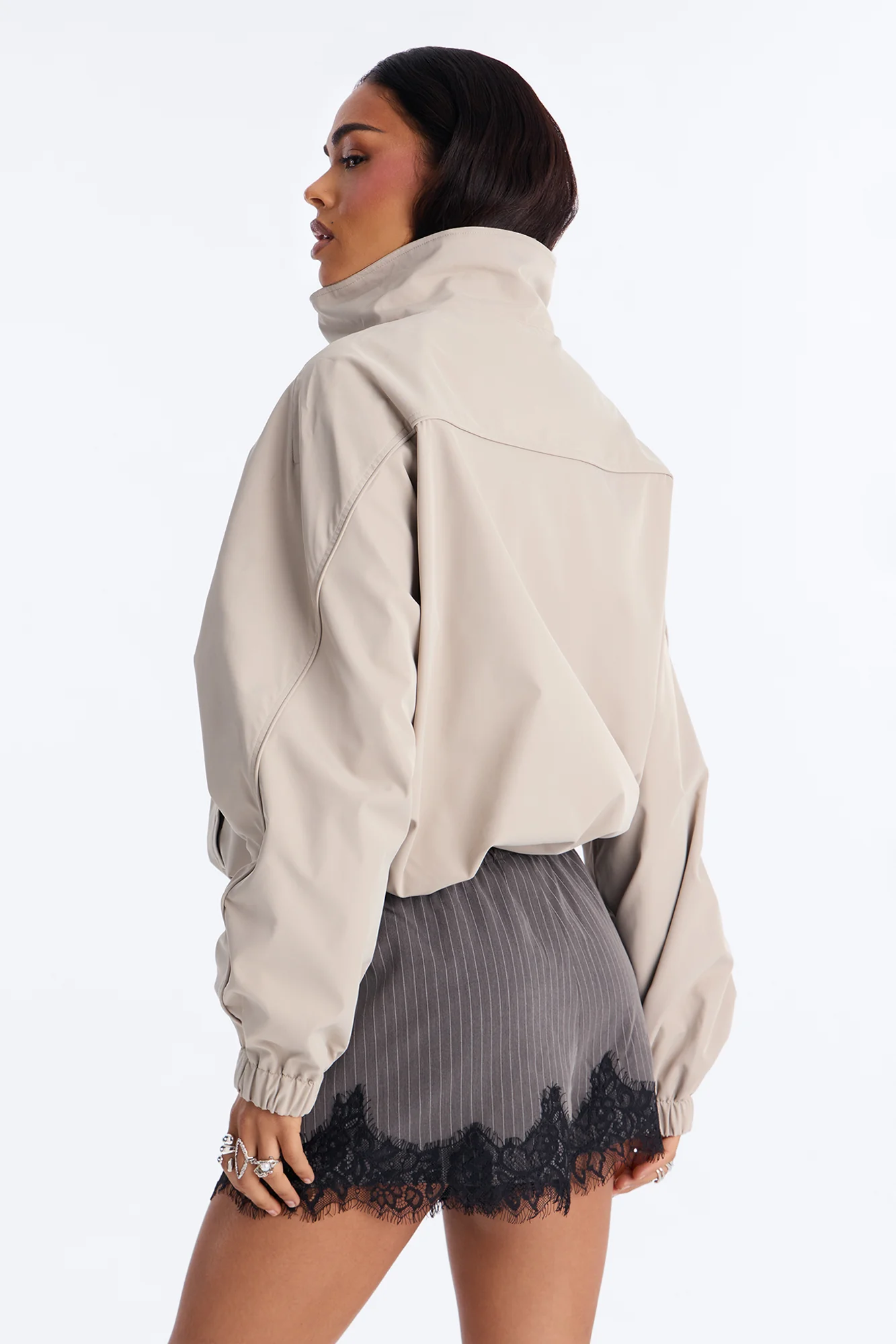 Cool Girl Funnel Neck Windbreaker Jacket - Taupe - Image 4