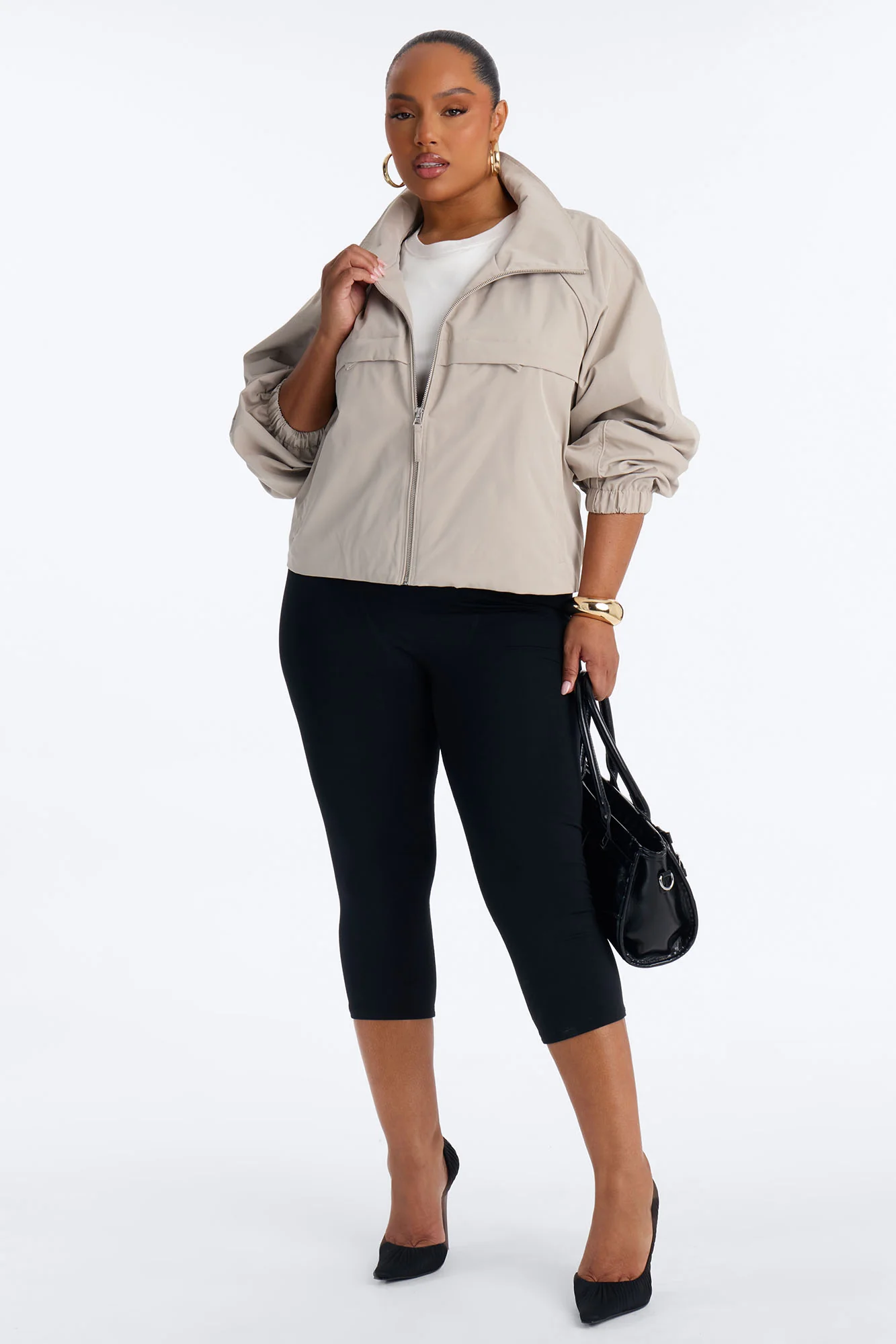Cool Girl Funnel Neck Windbreaker Jacket - Taupe - Image 5