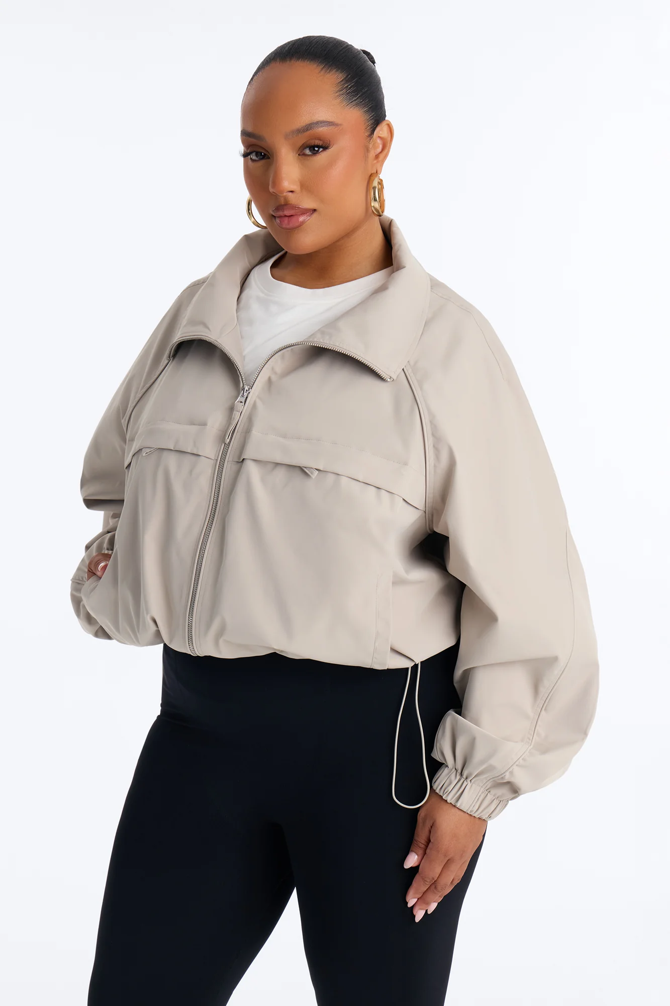 Cool Girl Funnel Neck Windbreaker Jacket - Taupe - Image 6