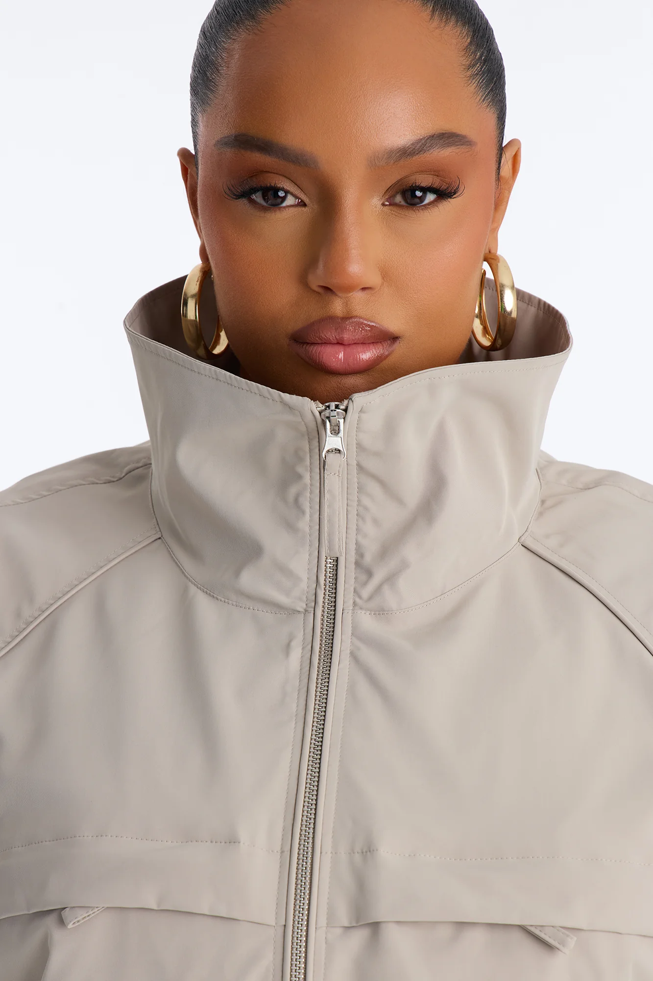 Cool Girl Funnel Neck Windbreaker Jacket - Taupe - Image 7