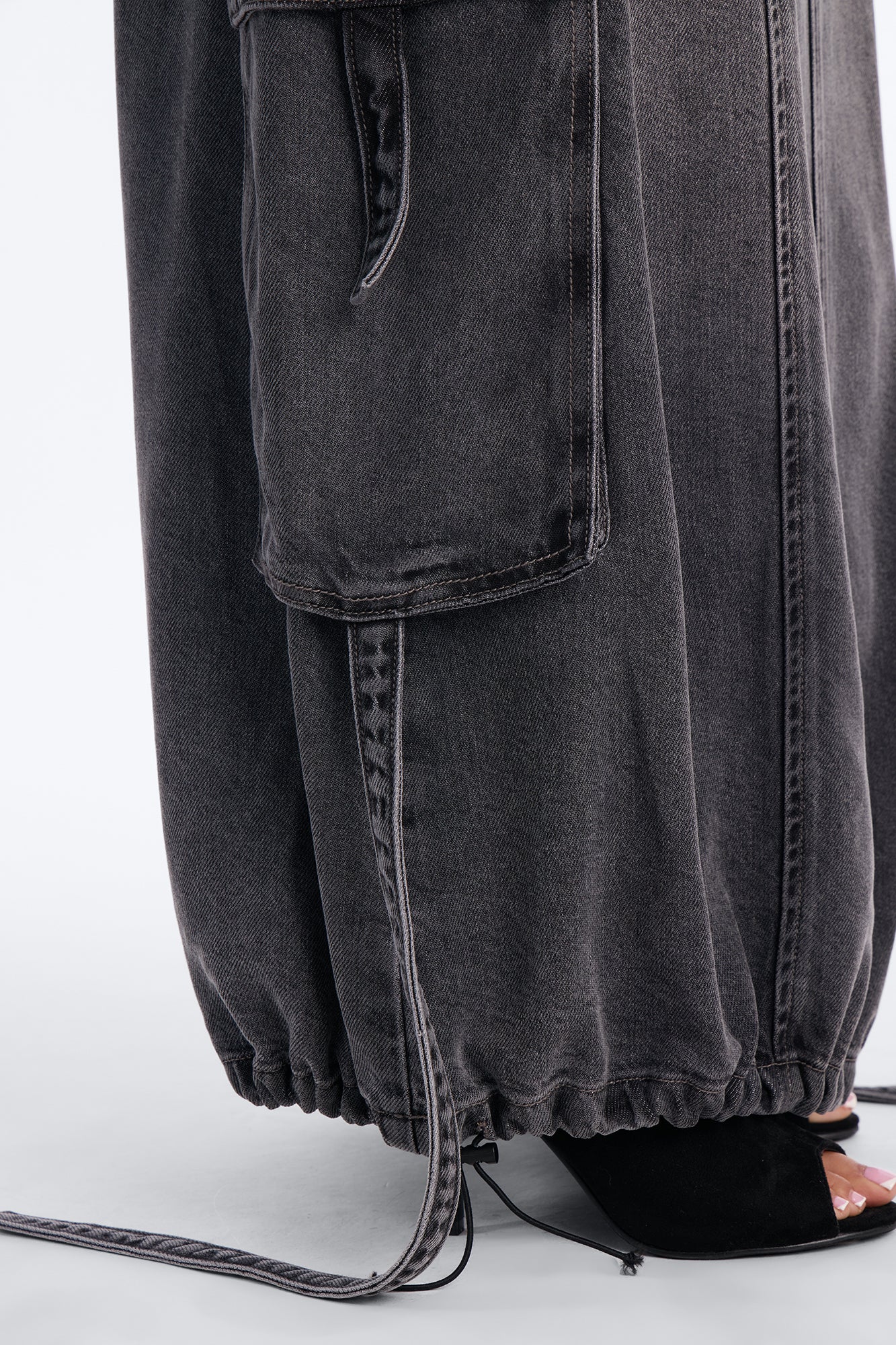 Cool Girl Low Rise Denim Cargo Jogger Maxi Skirt - Charcoal - Image 3