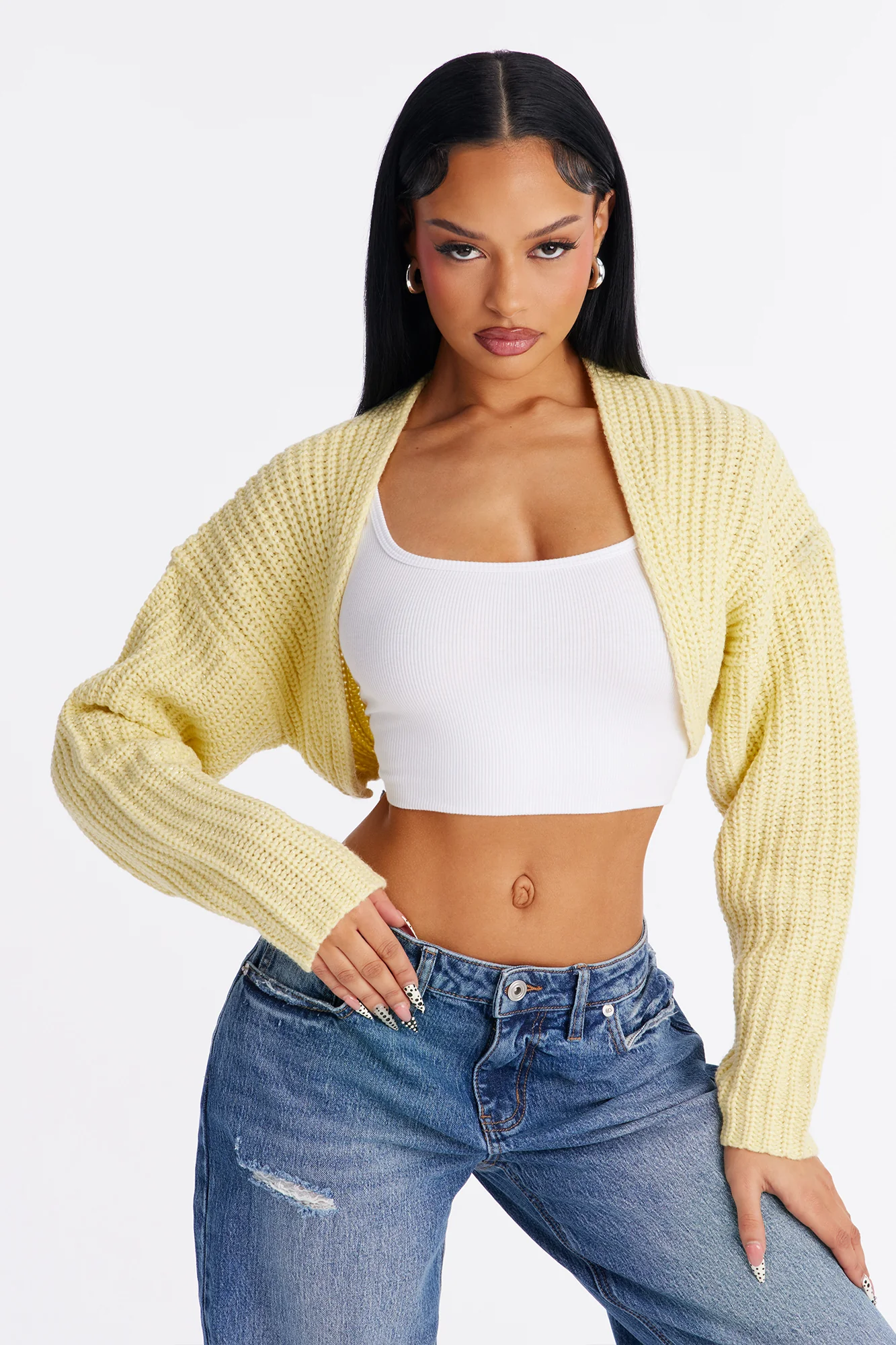 Cool Girl Mood Bolero Sweater - Butter Yellow