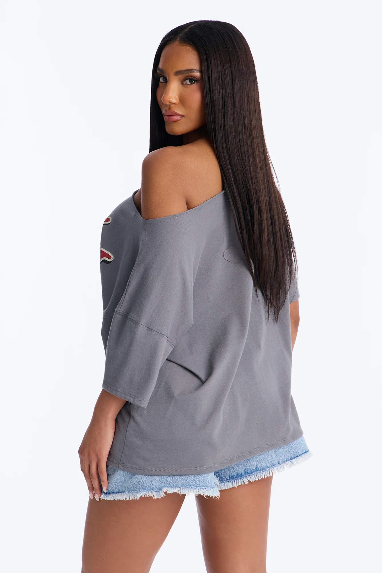 Coors Light Off Shoulder Cropped Tee - Charcoal - Image 4