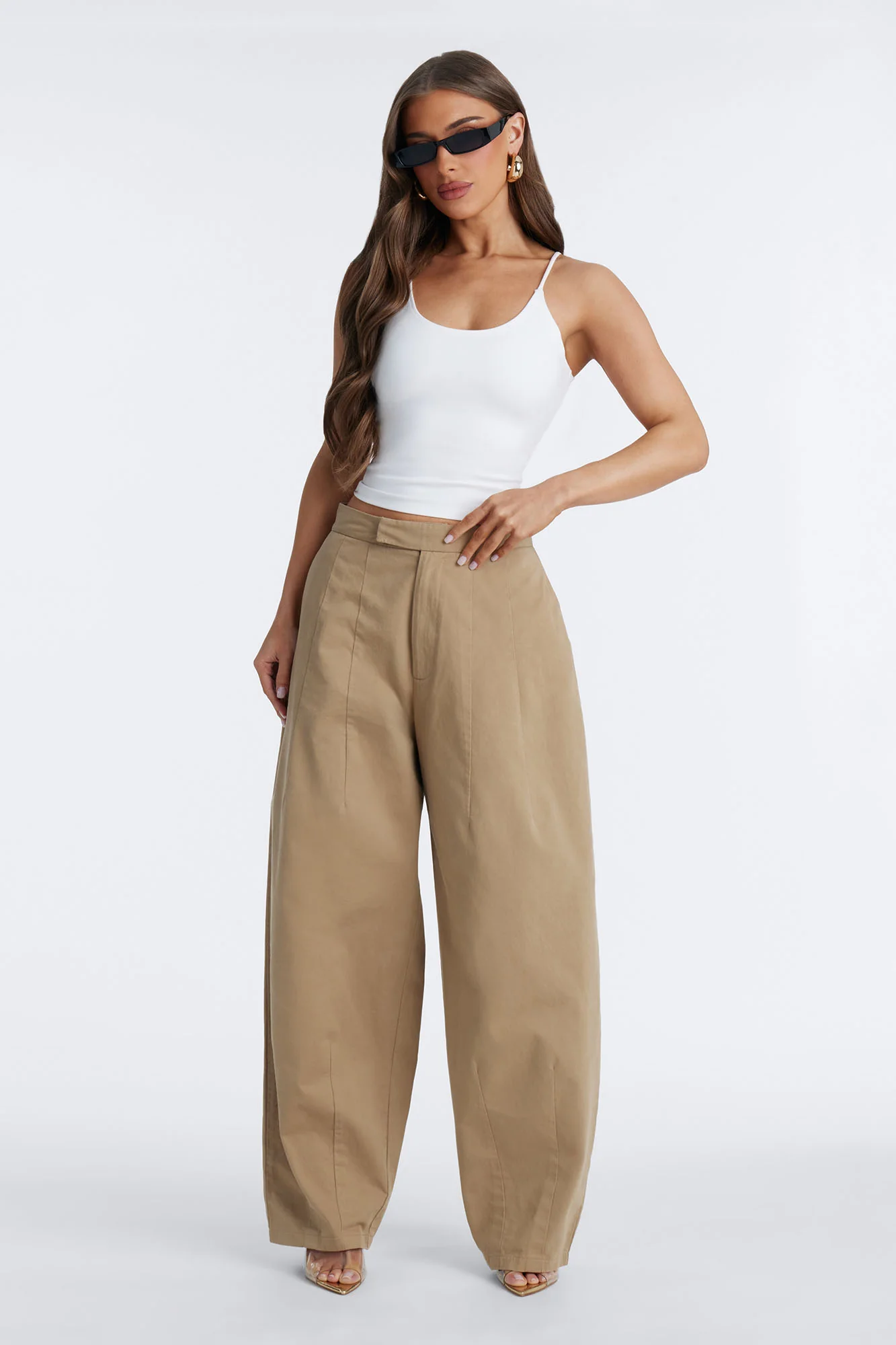Cora High Rise Barrel Leg Pant 30″ - Khaki