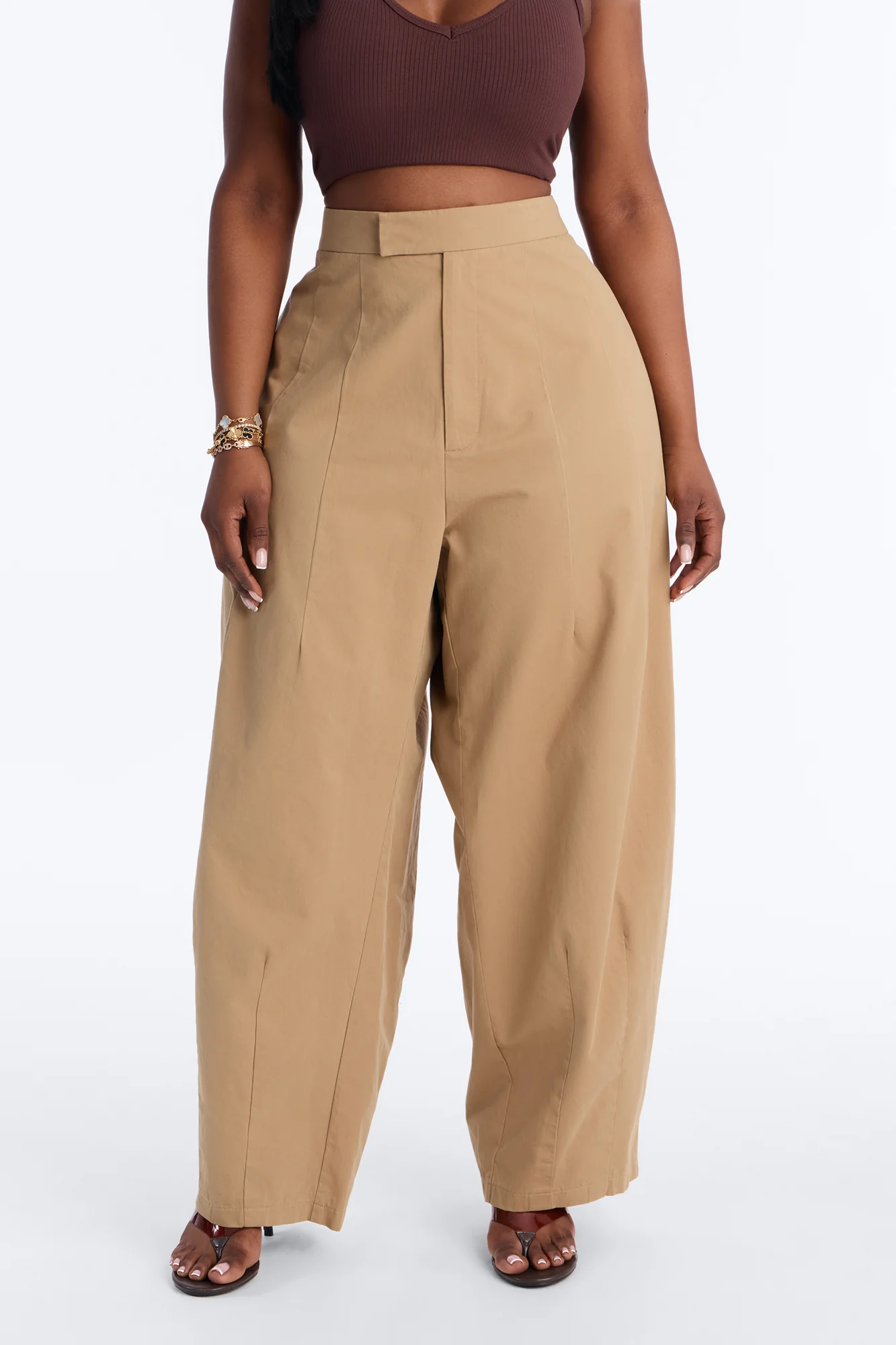 Cora High Rise Barrel Leg Pant 30″ - Khaki - Image 6