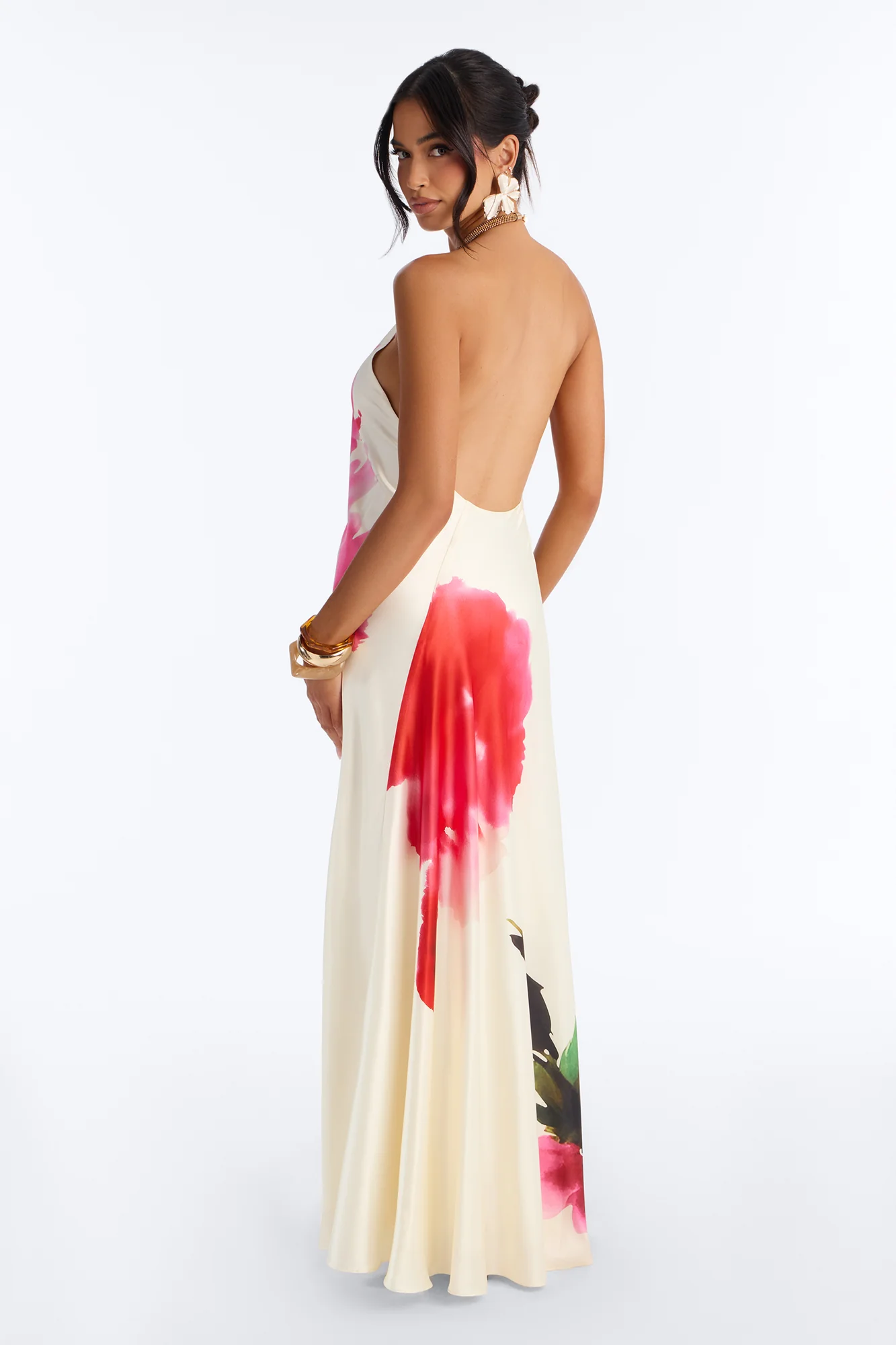 Cordelia Sleeveless Satin Maxi Dress - Cream/combo - Image 4