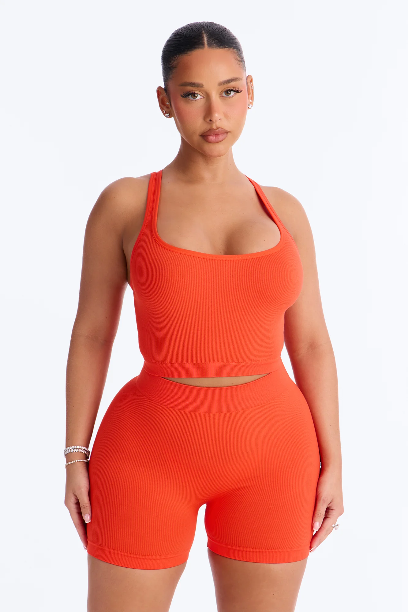 Core Power Seamless Biker Short Set - Tomato Red - Image 2