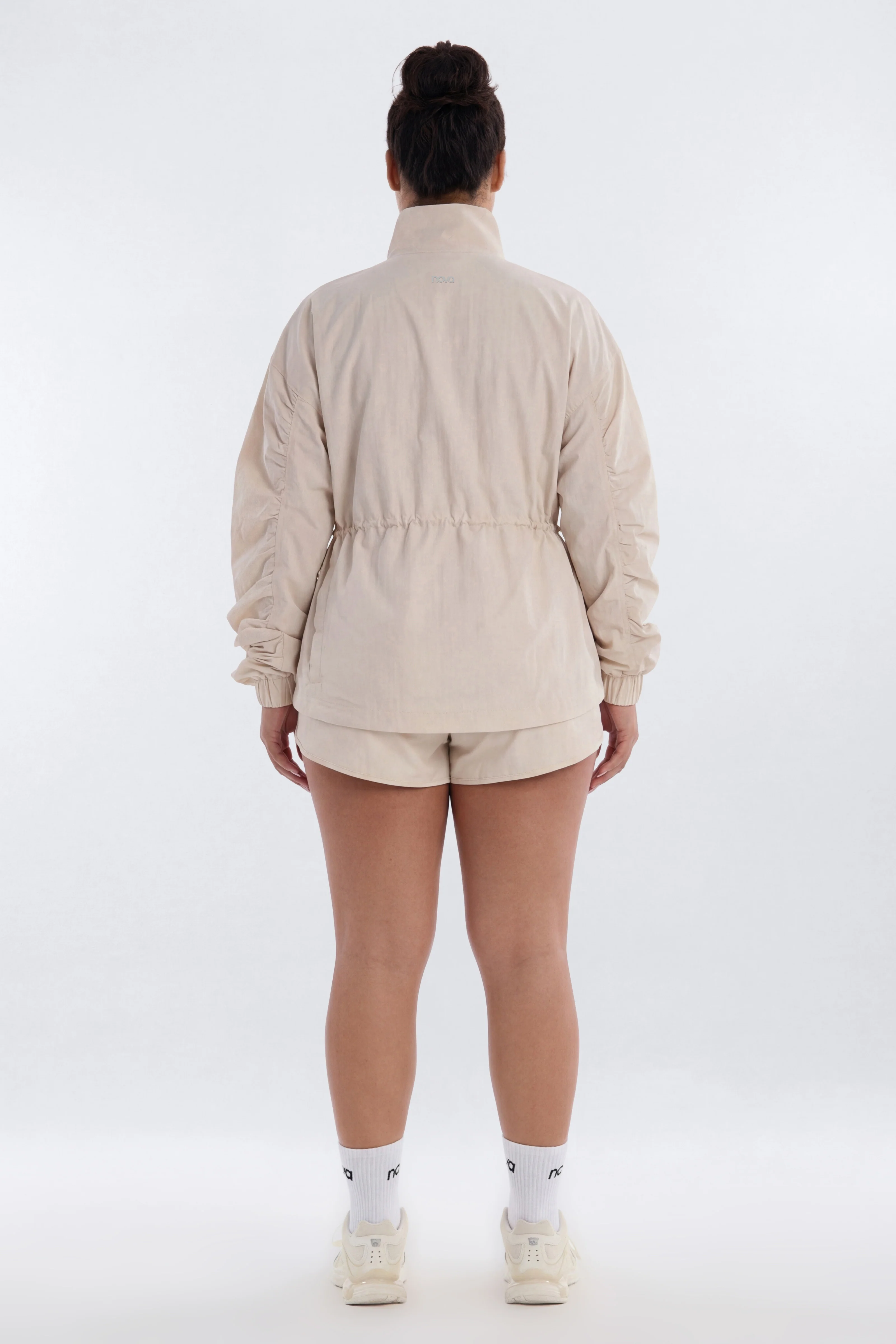 CoreNylon Ruched Mock Neck Jacket - Oat Milk - Image 10