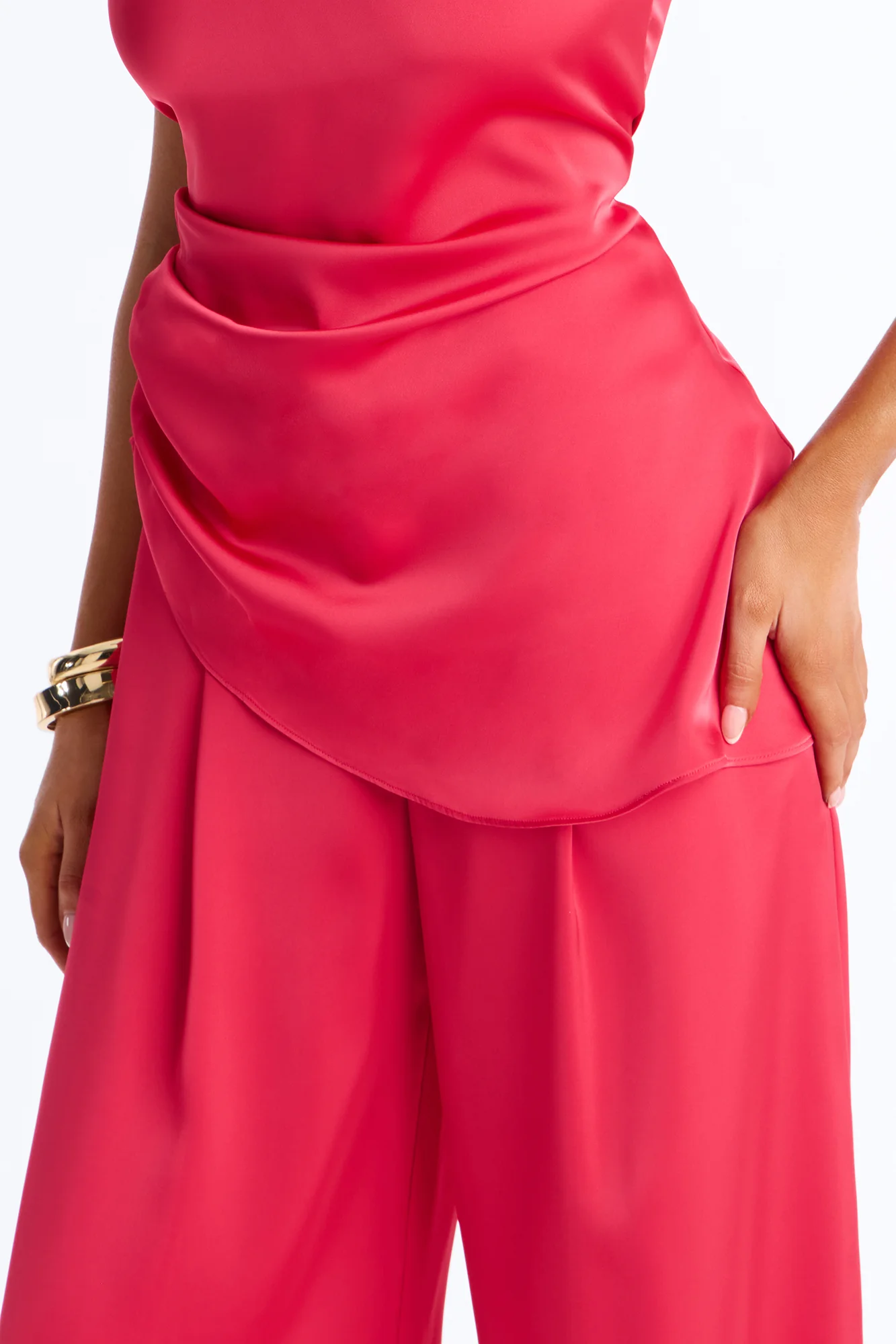 Corinna Sleeveless Satin Pant Set - Red - Image 3