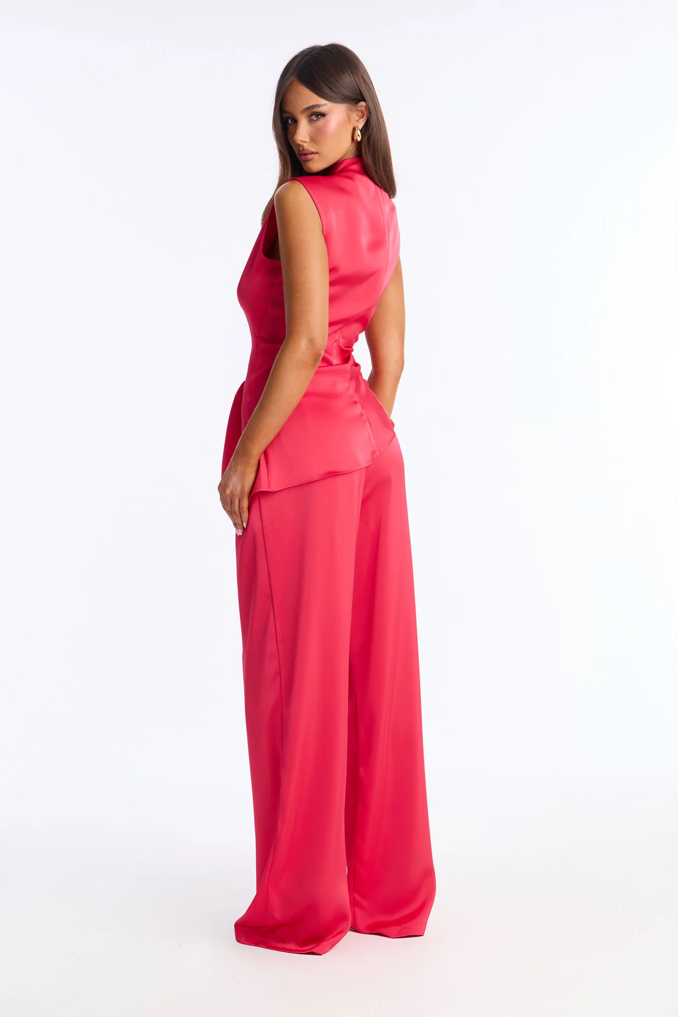 Corinna Sleeveless Satin Pant Set - Red - Image 4