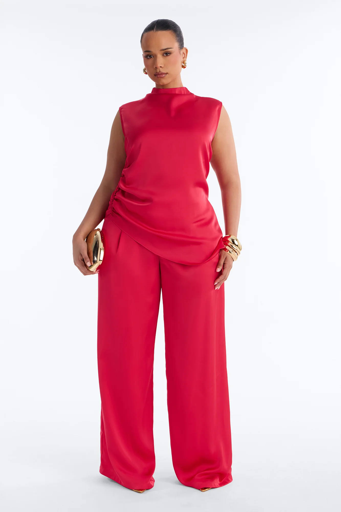 Corinna Sleeveless Satin Pant Set - Red - Image 5