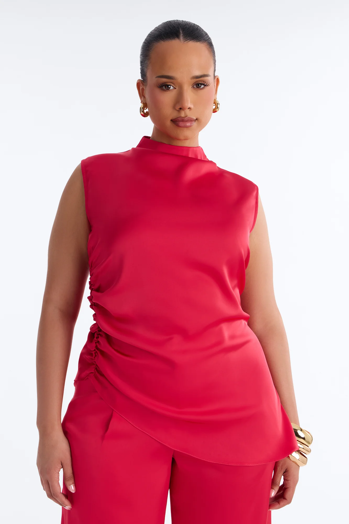 Corinna Sleeveless Satin Pant Set - Red - Image 6